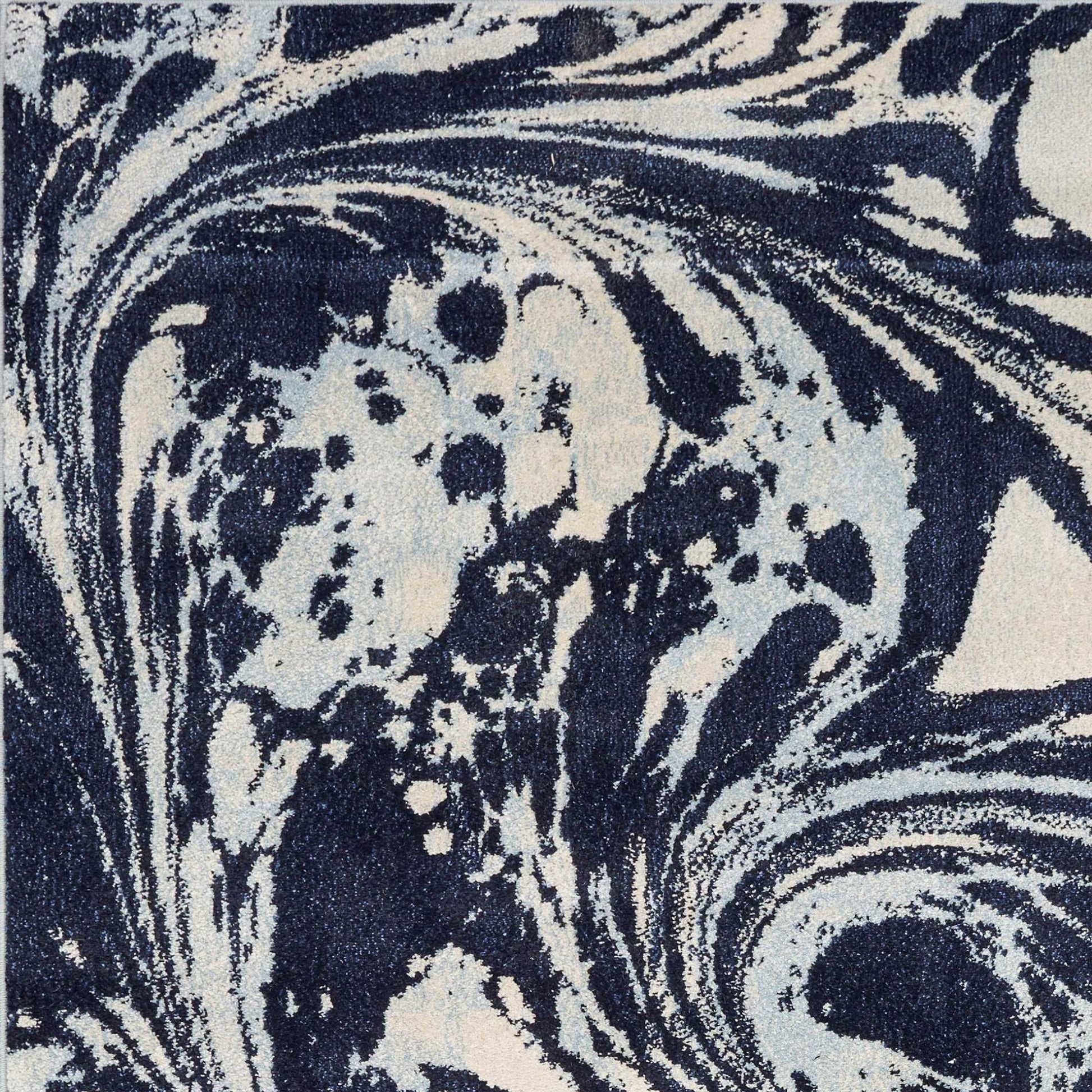 5' X 7' Blue And Ivory Abstract Area Rug-Area Rugs-DECOROLALA