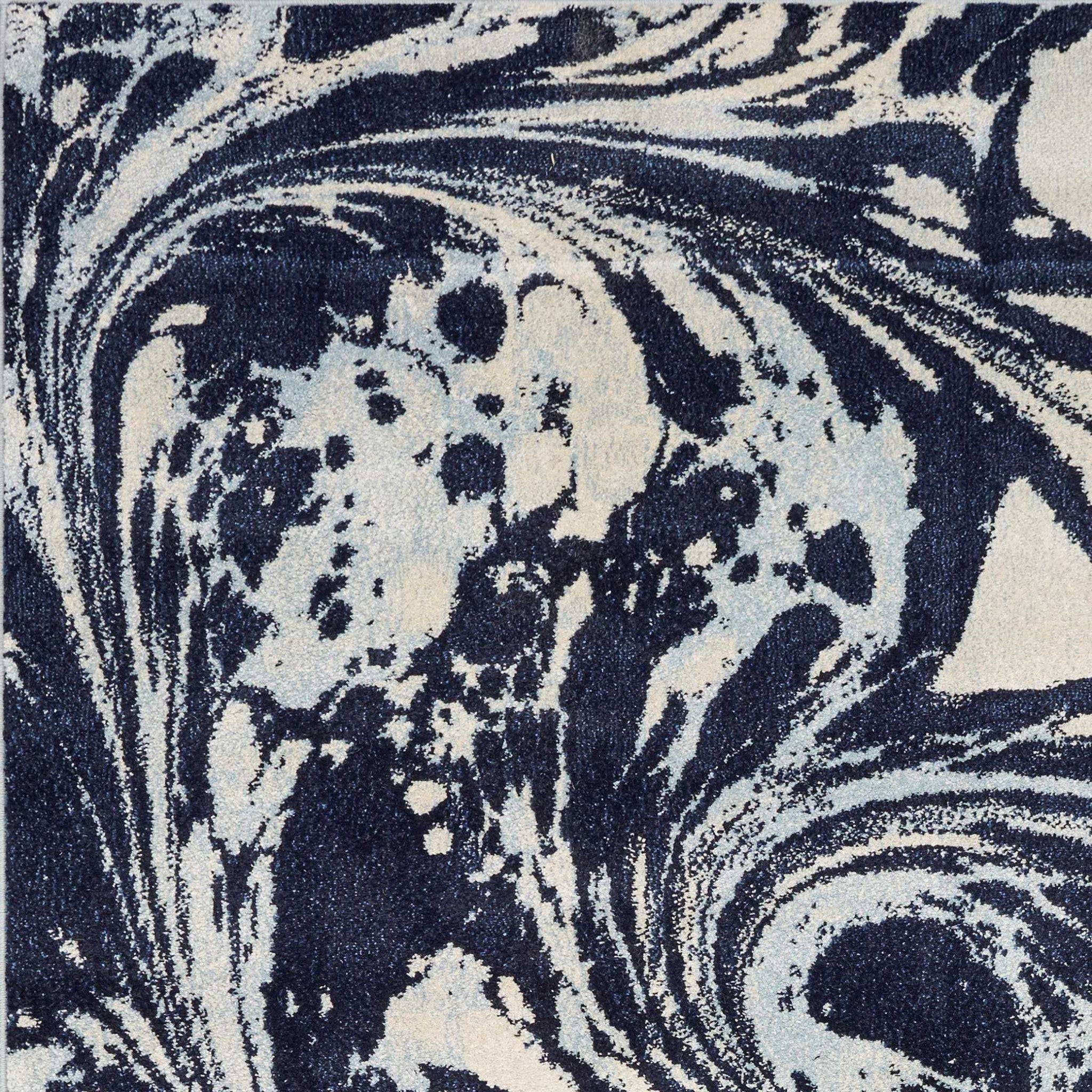5' X 7' Blue And Ivory Abstract Area Rug-Area Rugs-DECOROLALA