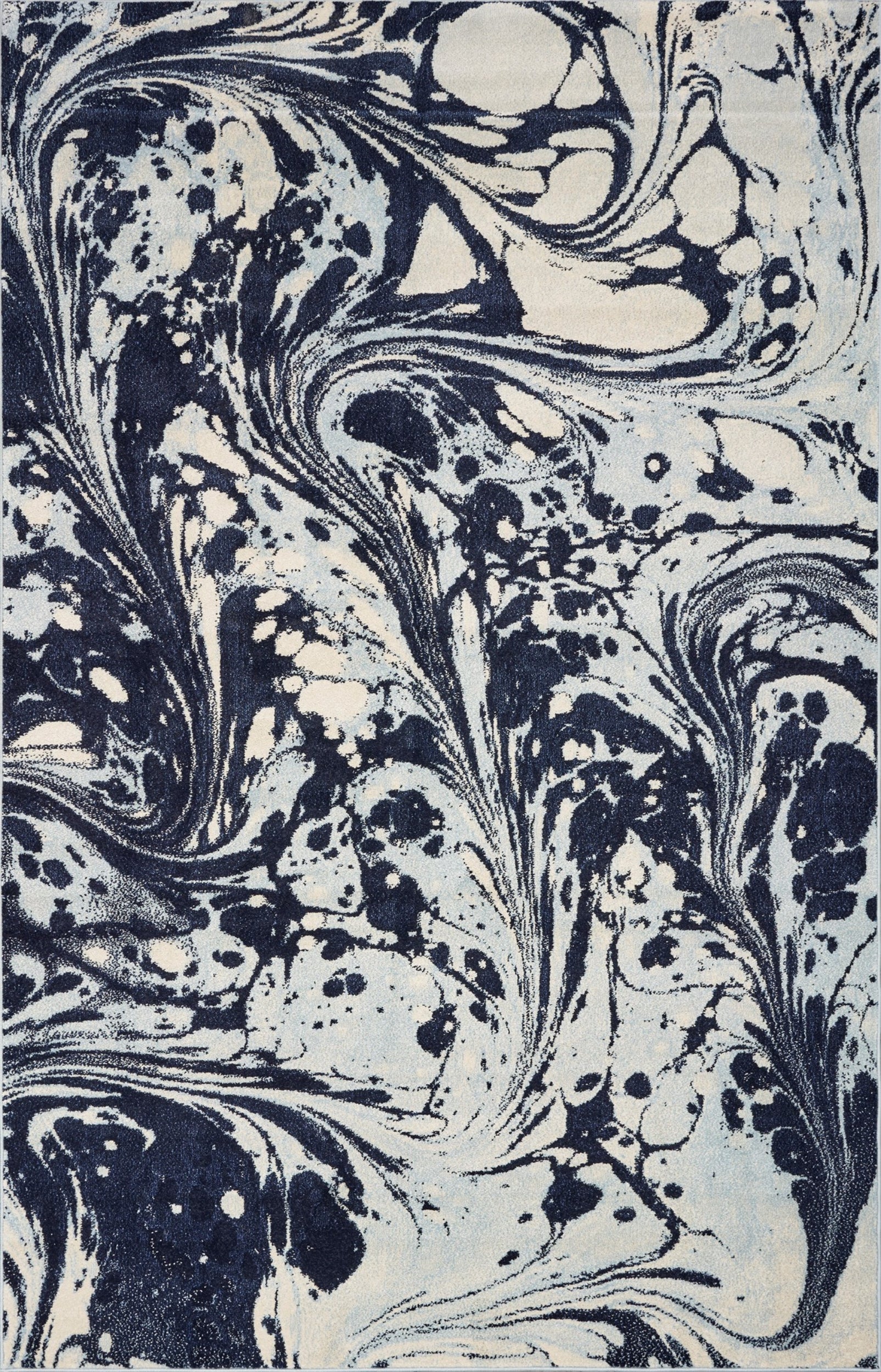 5' X 7' Blue And Ivory Abstract Area Rug-Area Rugs-DECOROLALA