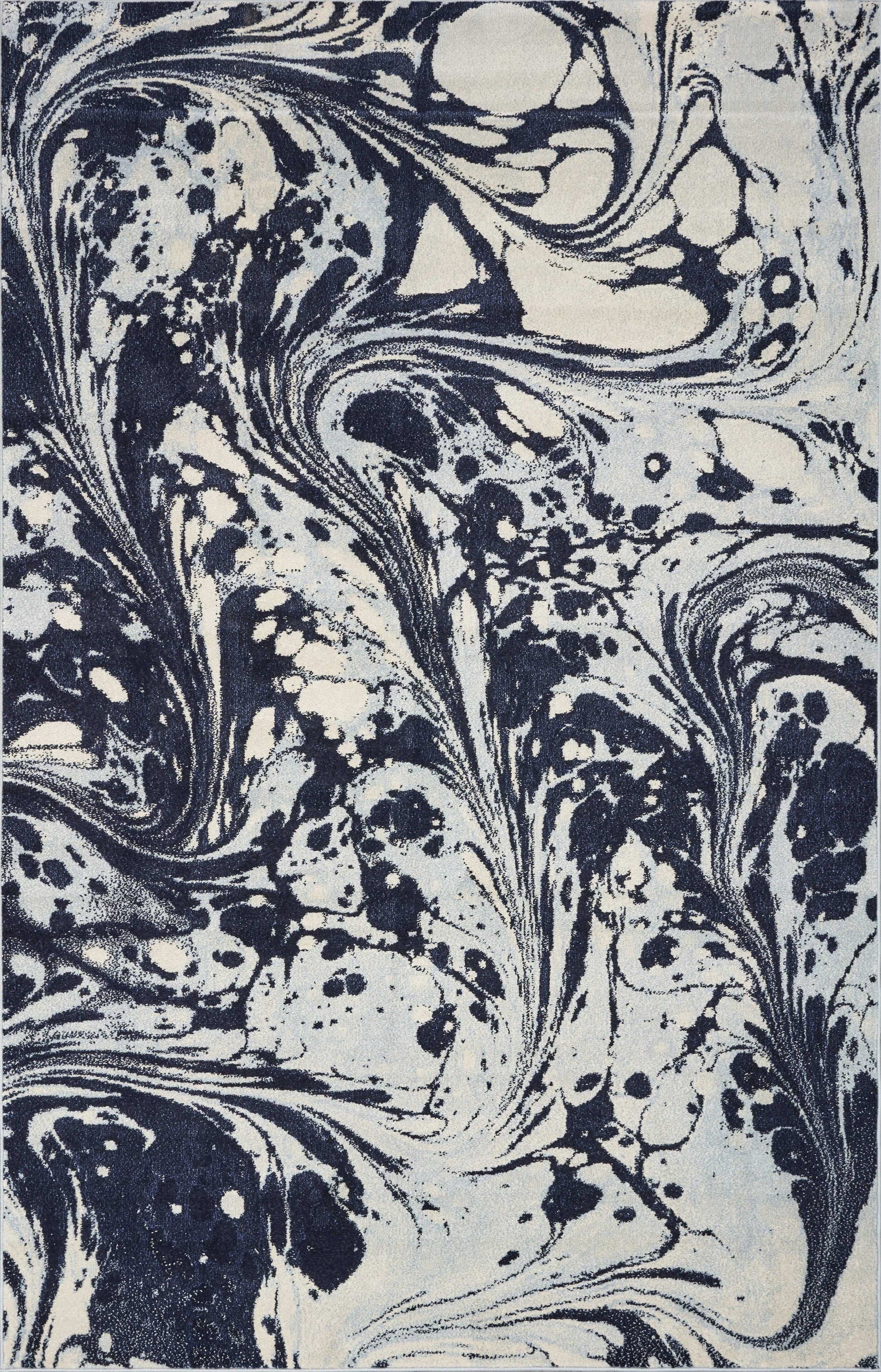 5' X 7' Blue And Ivory Abstract Area Rug-Area Rugs-DECOROLALA