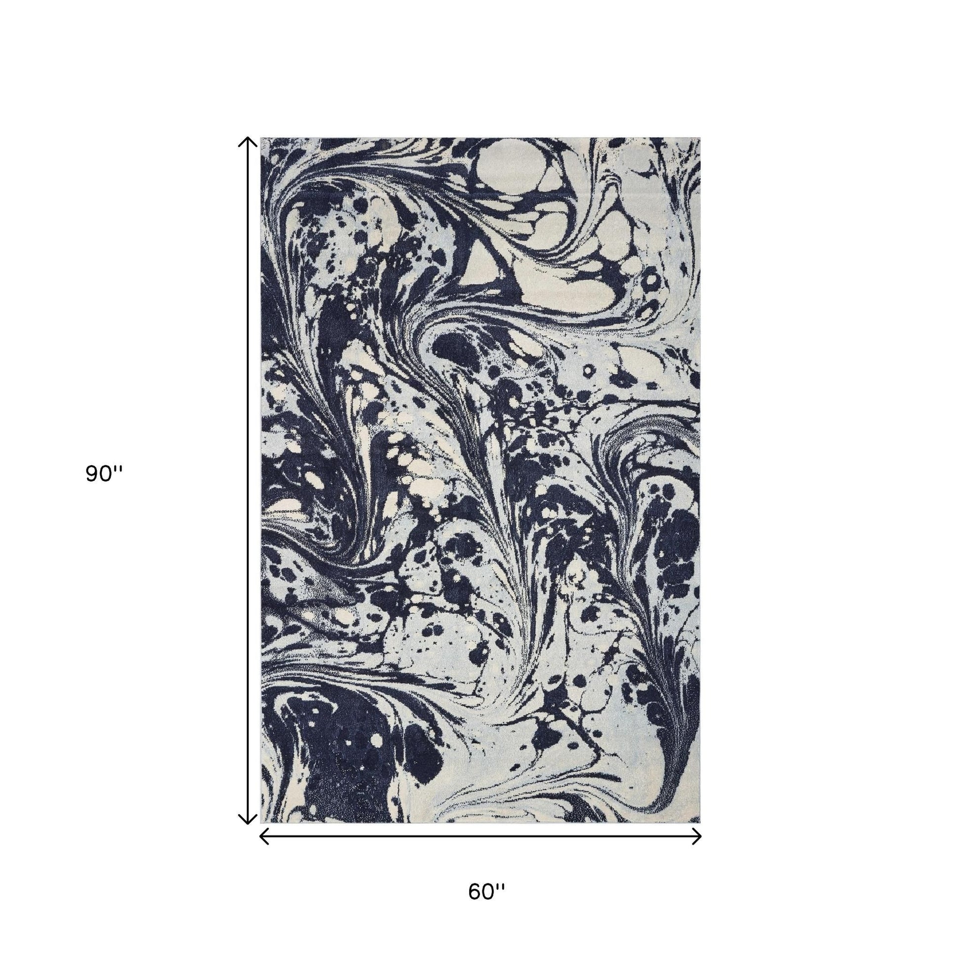 5' X 7' Blue And Ivory Abstract Area Rug-Area Rugs-DECOROLALA