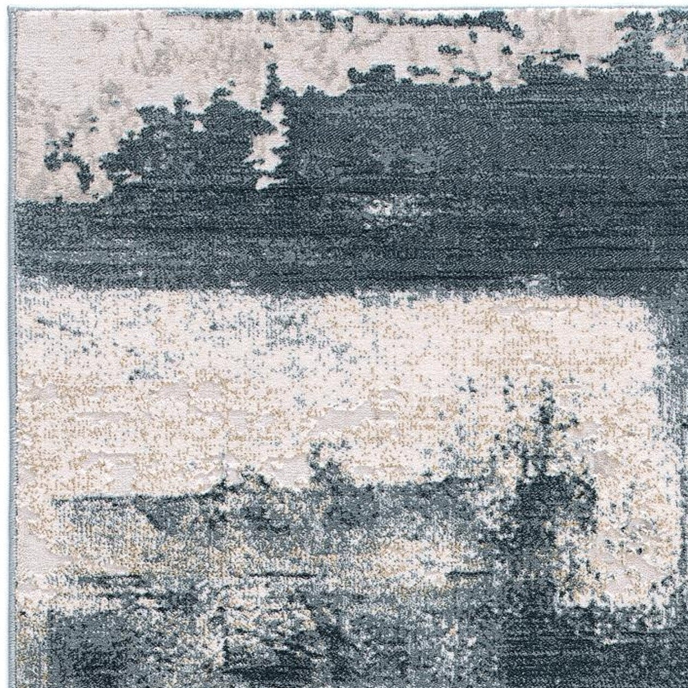 5' X 7' Blue And Ivory Abstract Dhurrie Area Rug-Area Rugs-DECOROLALA