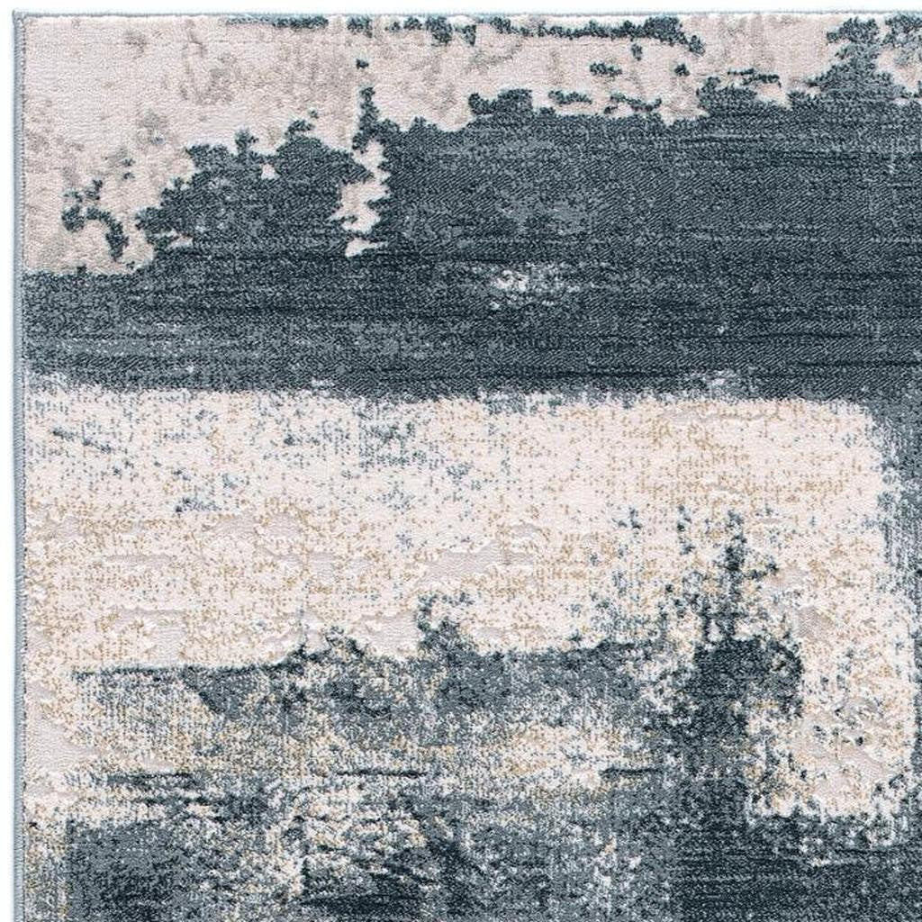 5' X 7' Blue And Ivory Abstract Dhurrie Area Rug-Area Rugs-DECOROLALA