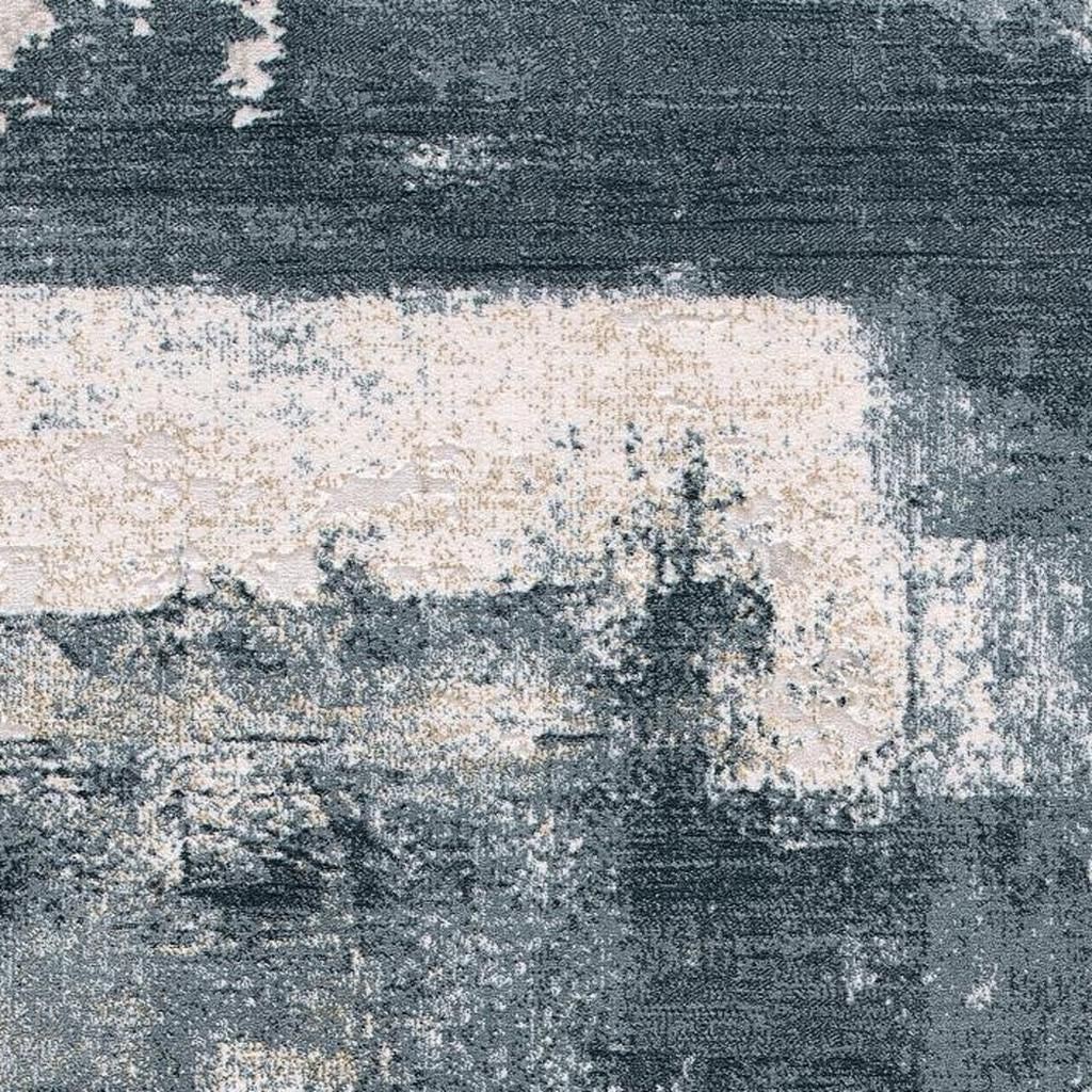 5' X 7' Blue And Ivory Abstract Dhurrie Area Rug-Area Rugs-DECOROLALA