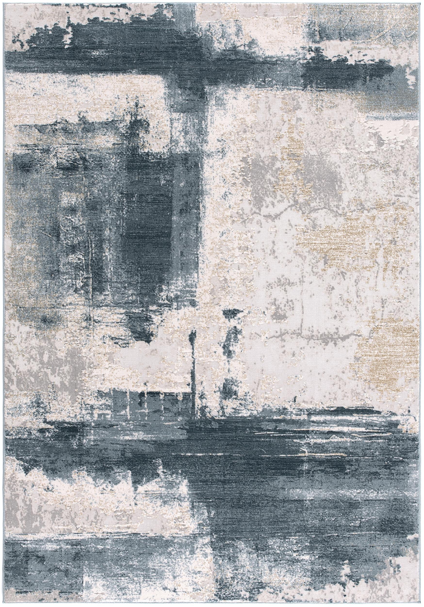 5' X 7' Blue And Ivory Abstract Dhurrie Area Rug-Area Rugs-DECOROLALA