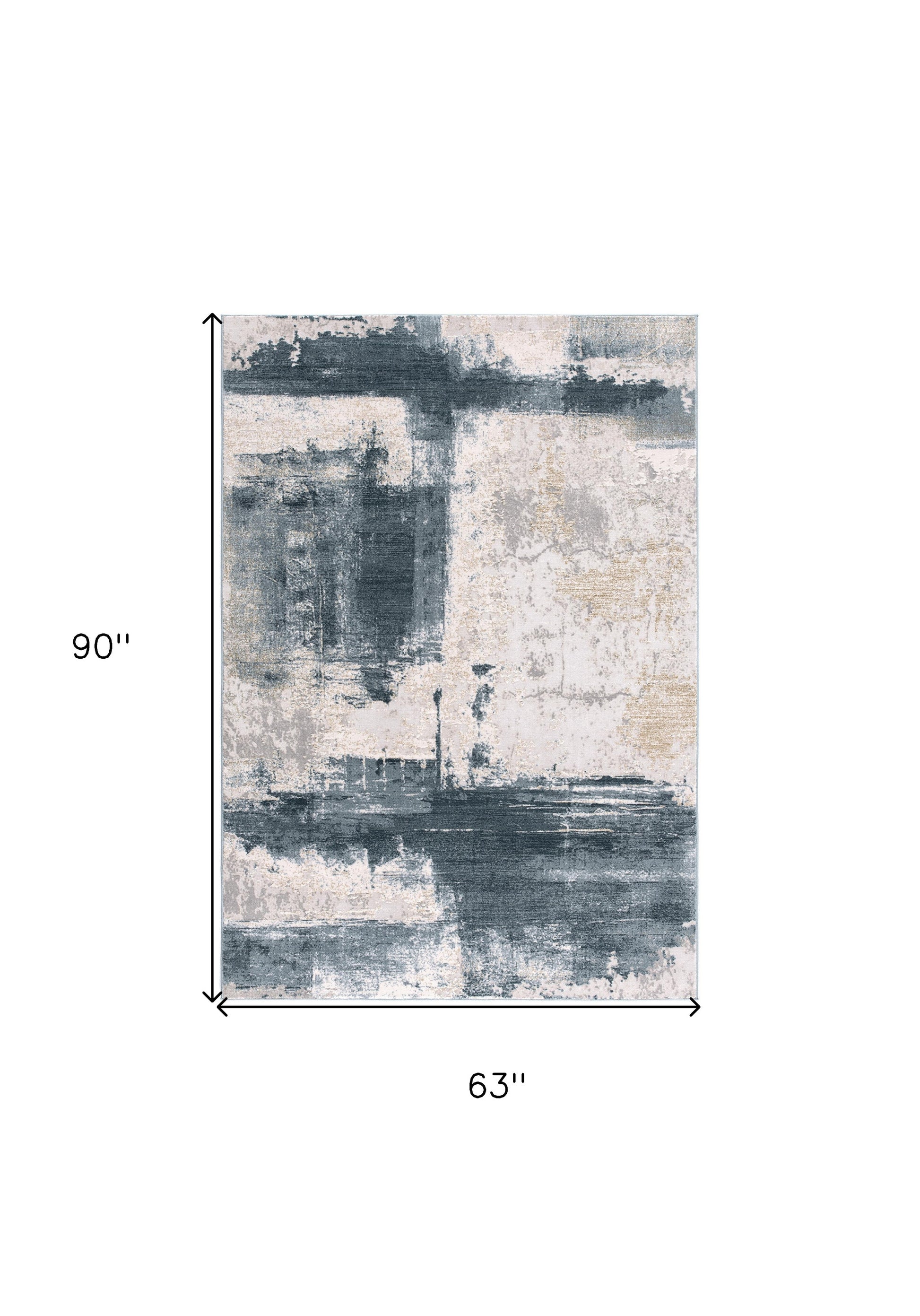 5' X 7' Blue And Ivory Abstract Dhurrie Area Rug-Area Rugs-DECOROLALA