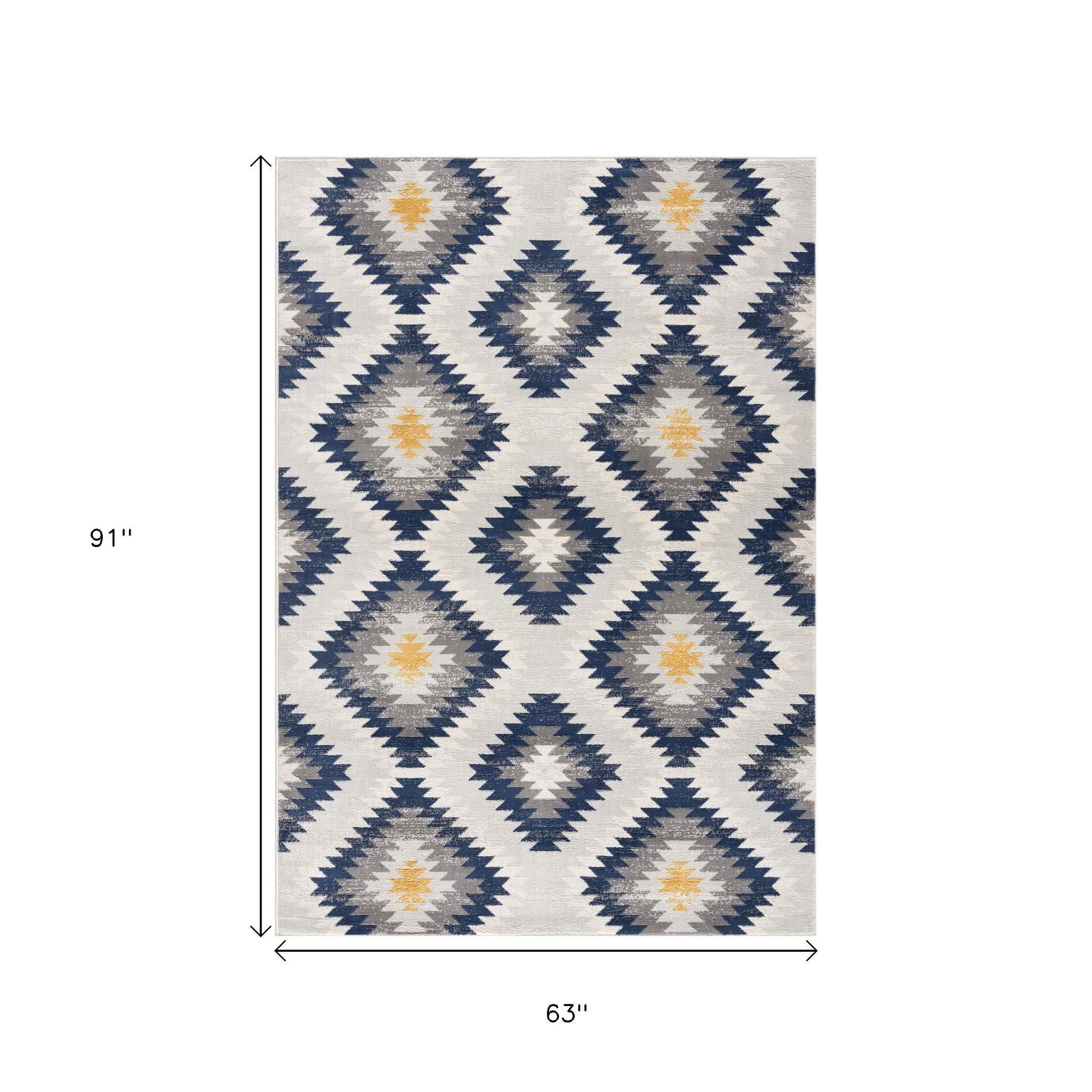 5' X 7' Blue Ikat Kilim Area Rug-Area Rugs-DECOROLALA