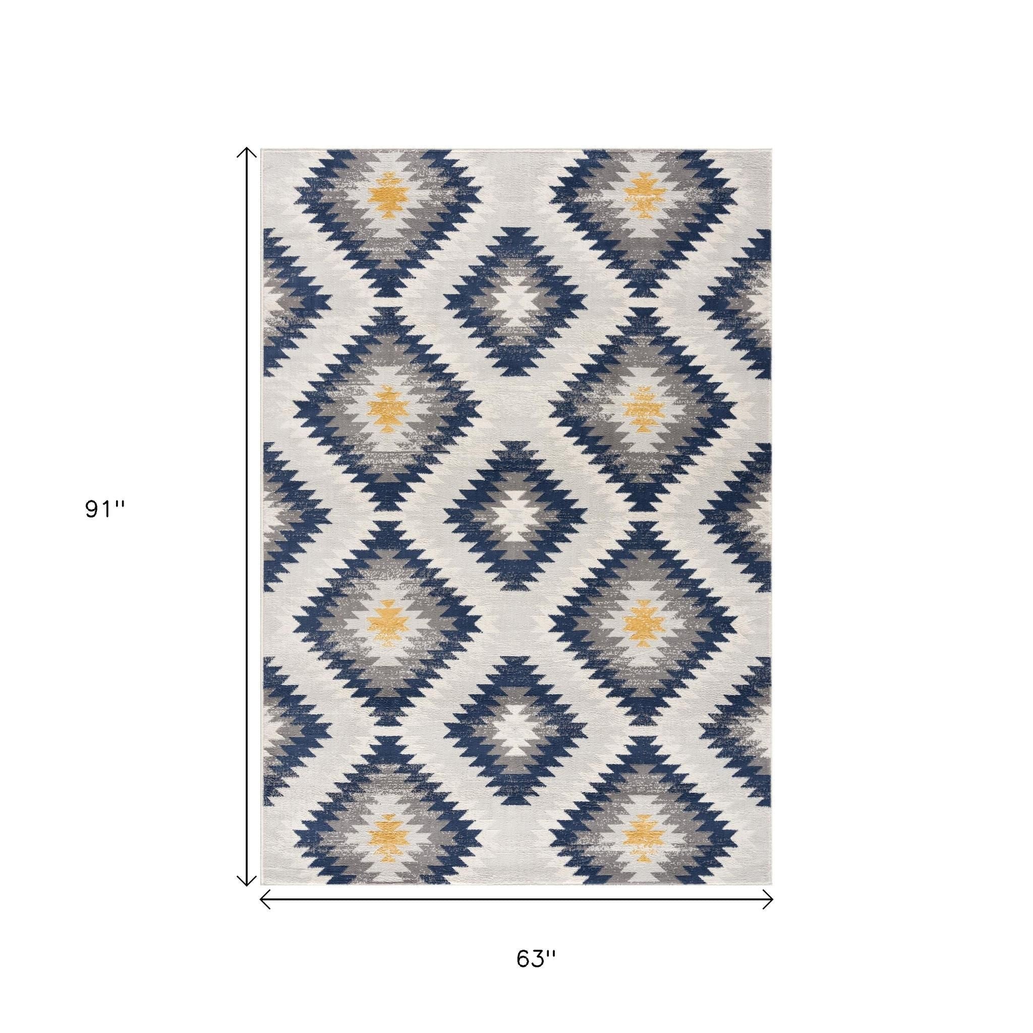 5' X 7' Blue Ikat Kilim Area Rug-Area Rugs-DECOROLALA