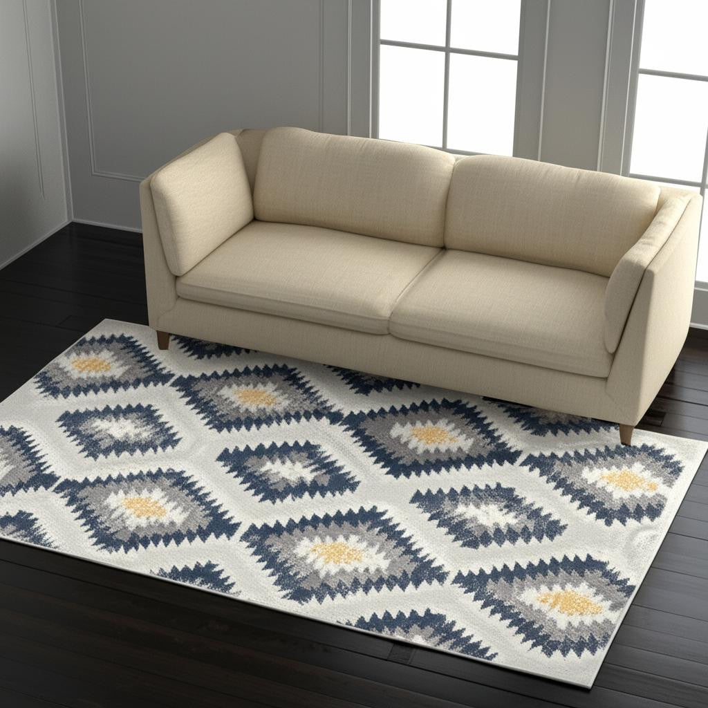 5' X 7' Blue Ikat Kilim Area Rug-Area Rugs-DECOROLALA