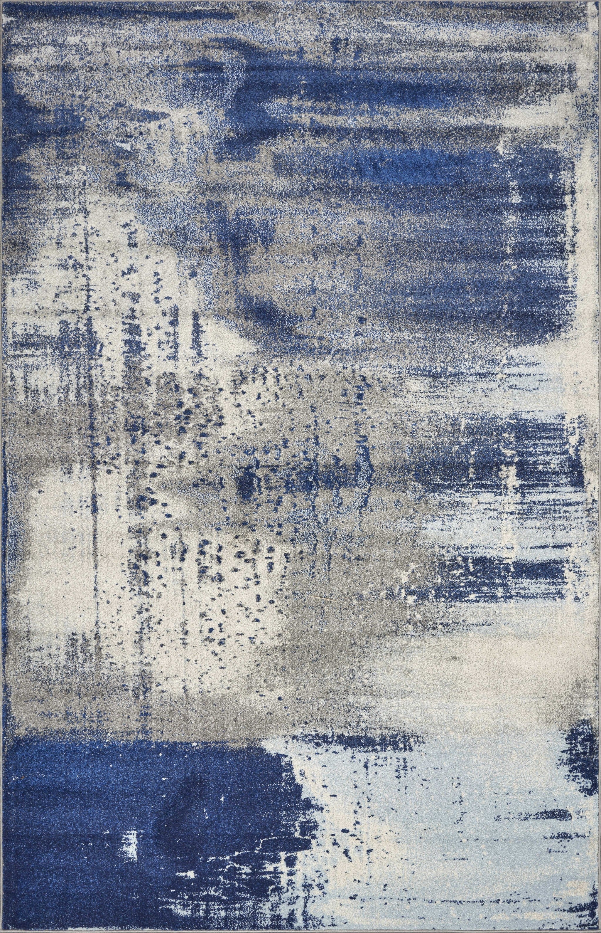 5' X 7' Blue Ivory And Gray Abstract Area Rug-Area Rugs-DECOROLALA
