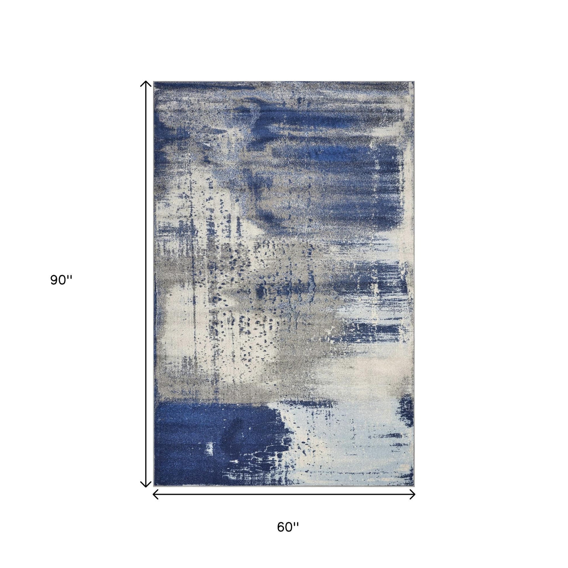 5' X 7' Blue Ivory And Gray Abstract Area Rug-Area Rugs-DECOROLALA