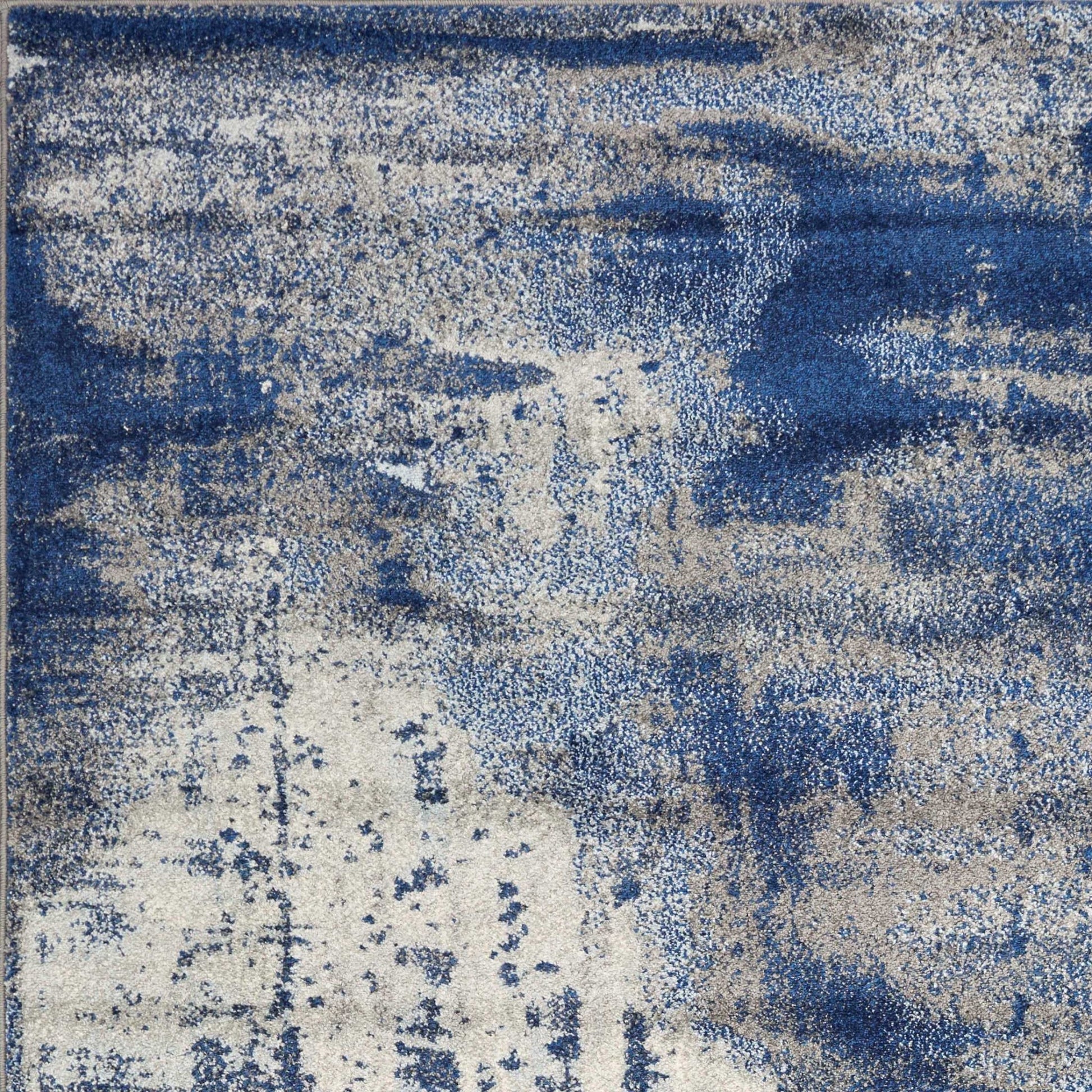 5' X 7' Blue Ivory And Gray Abstract Area Rug-Area Rugs-DECOROLALA