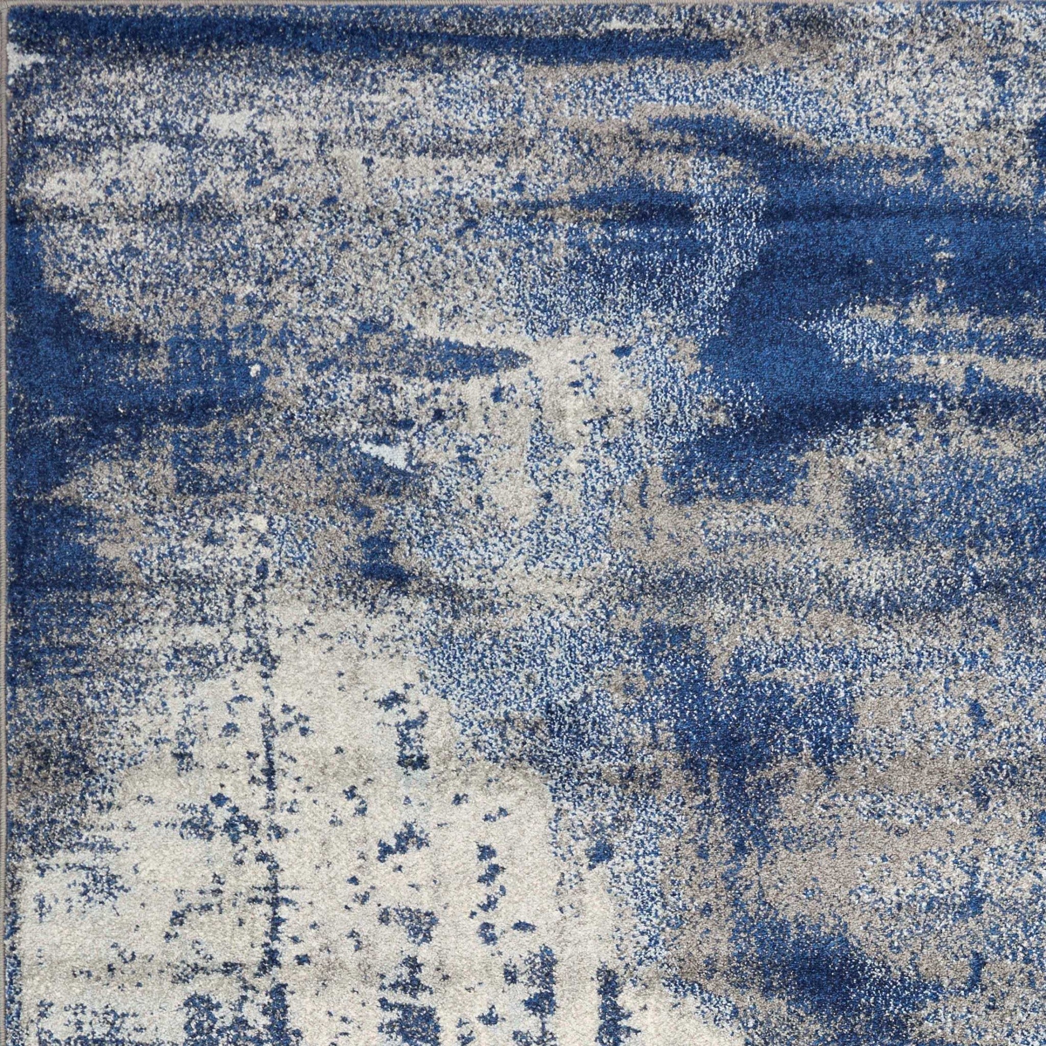 5' X 7' Blue Ivory And Gray Abstract Area Rug-Area Rugs-DECOROLALA
