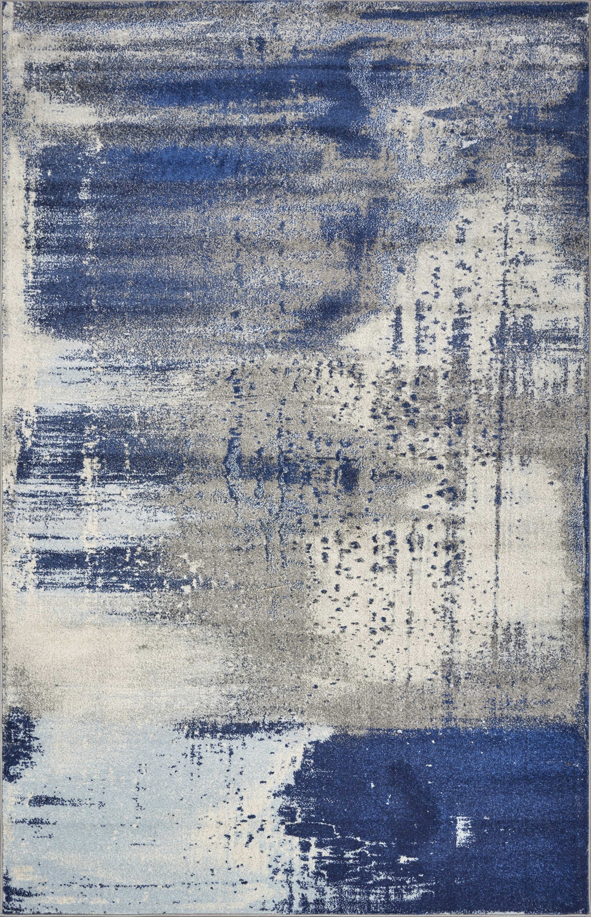5' X 7' Blue Ivory And Gray Abstract Area Rug-Area Rugs-DECOROLALA