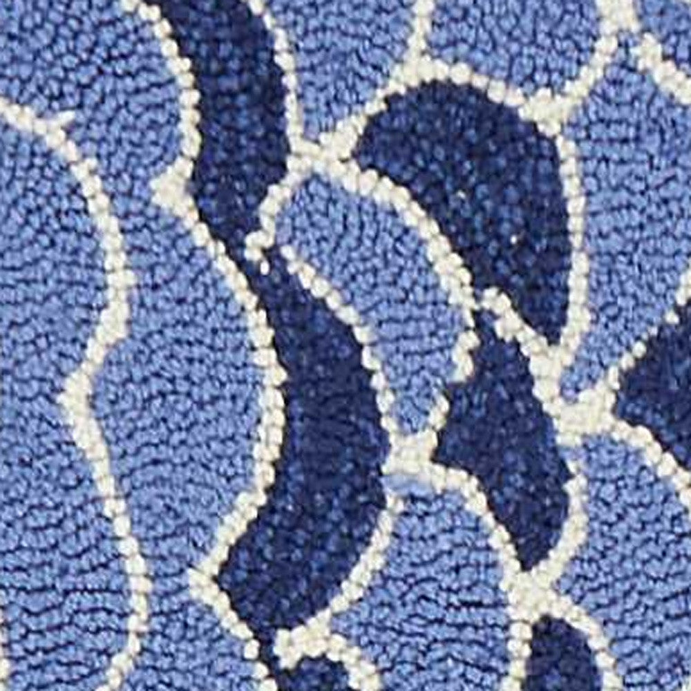 5' X 7' Blue Ivory And Green Fish Hand Hooked Area Rug-Area Rugs-DECOROLALA