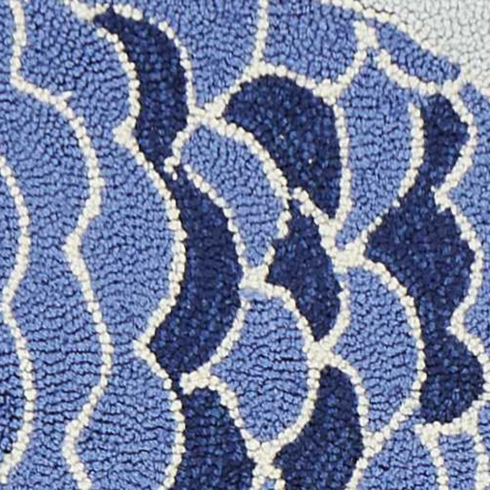 5' X 7' Blue Ivory And Green Fish Hand Hooked Area Rug-Area Rugs-DECOROLALA