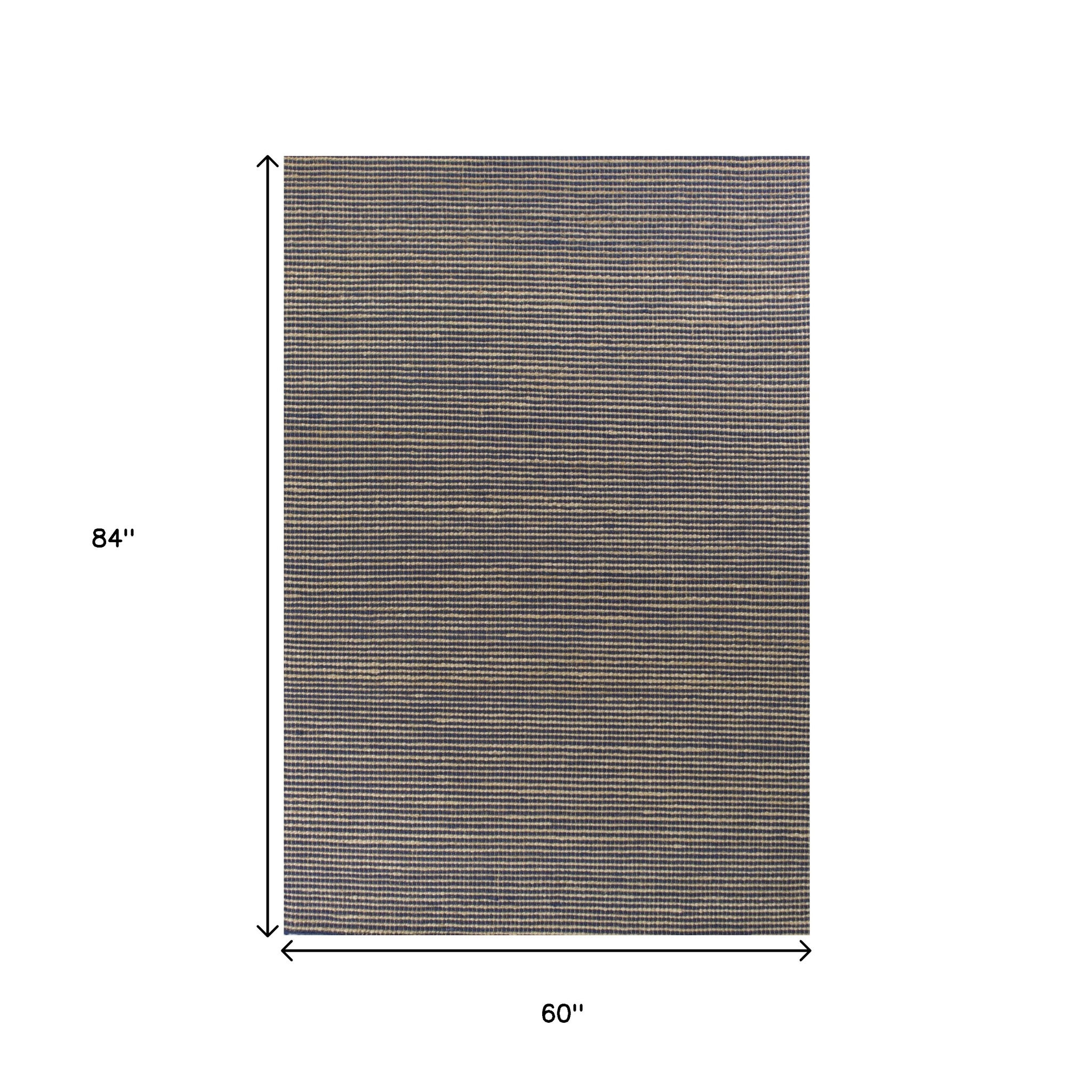 5' X 7' Blue Wool Abstract Hand Woven Area Rug-Area Rugs-DECOROLALA