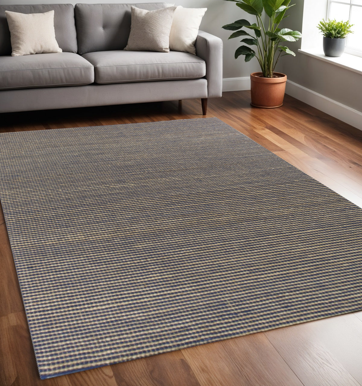 5' X 7' Blue Wool Abstract Hand Woven Area Rug-Area Rugs-DECOROLALA