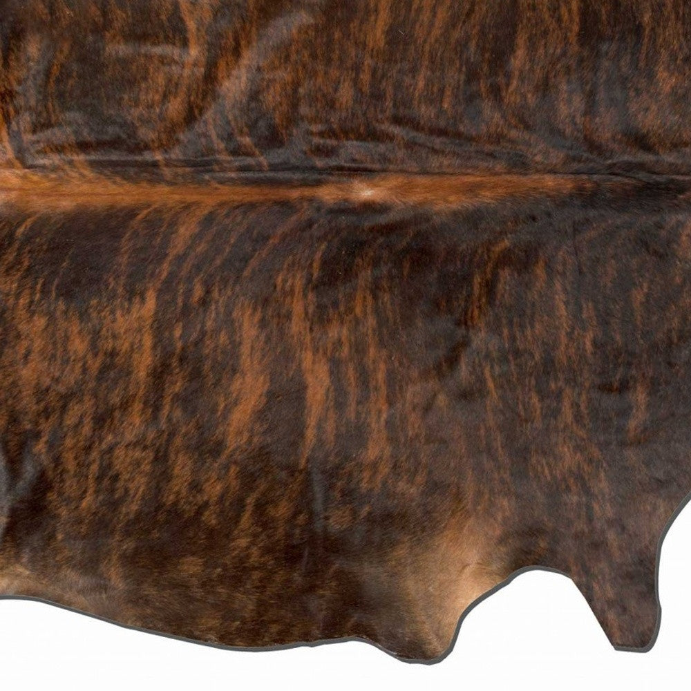 5' X 7' Brown And Black Cowhide Cowhide Print Area Rug-Area Rugs-DECOROLALA