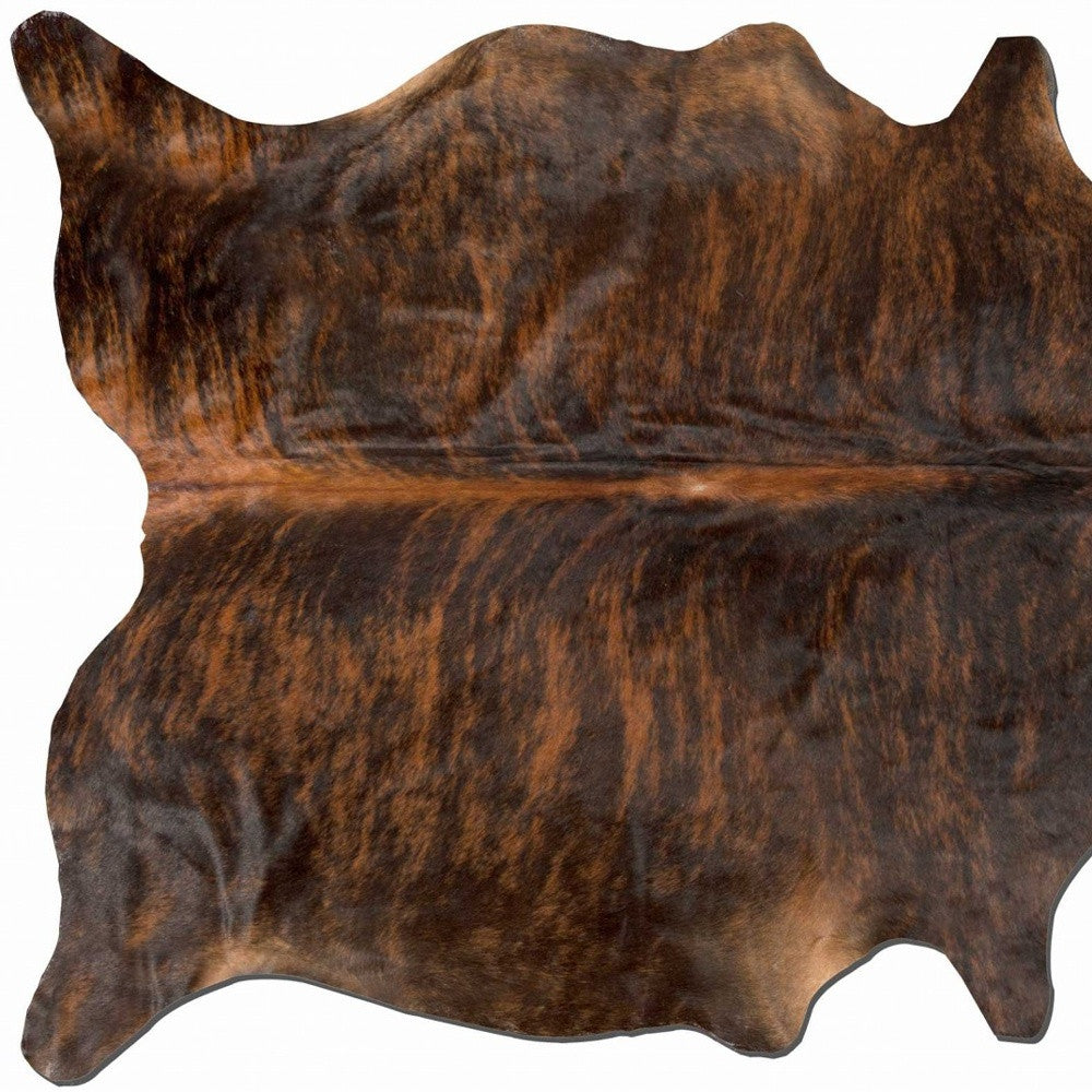 5' X 7' Brown And Black Cowhide Cowhide Print Area Rug-Area Rugs-DECOROLALA