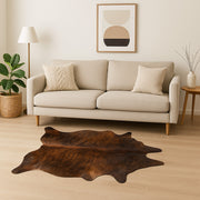 5' X 7' Brown And Black Cowhide Cowhide Print Area Rug-Area Rugs-DECOROLALA