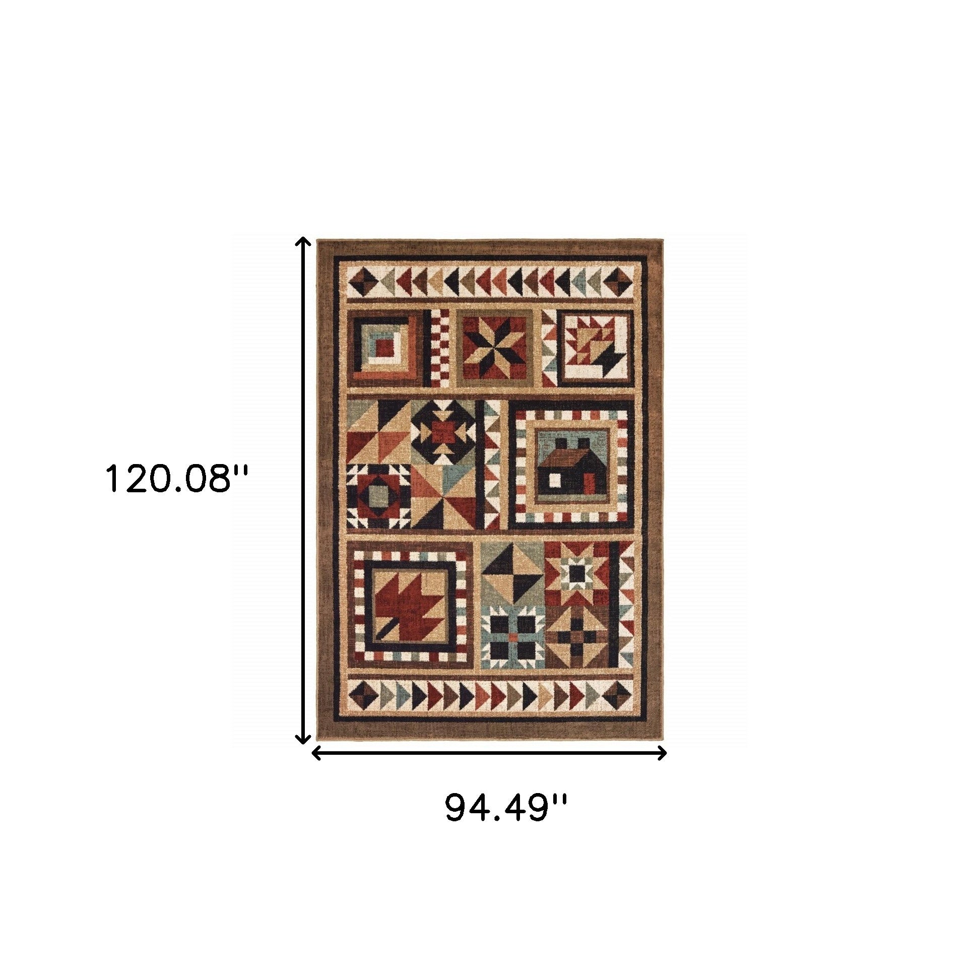 5' X 7' Brown And Red Ikat Patchwork Area Rug-Area Rugs-DECOROLALA