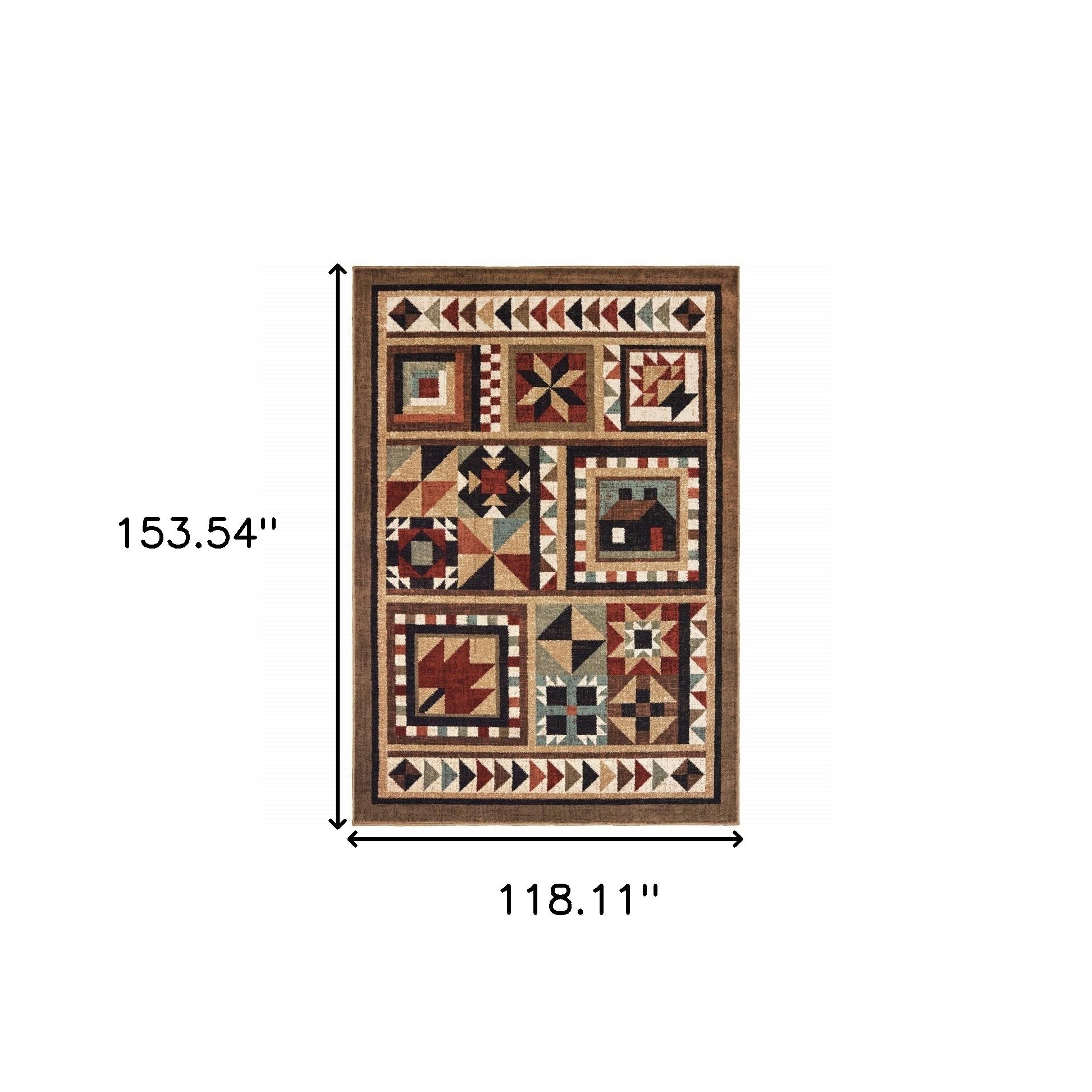 5' X 7' Brown And Red Ikat Patchwork Area Rug-Area Rugs-DECOROLALA