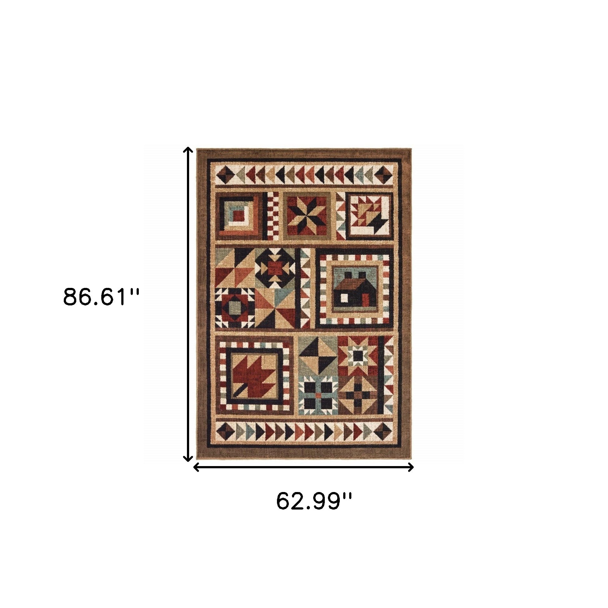 5' X 7' Brown And Red Ikat Patchwork Area Rug-Area Rugs-DECOROLALA