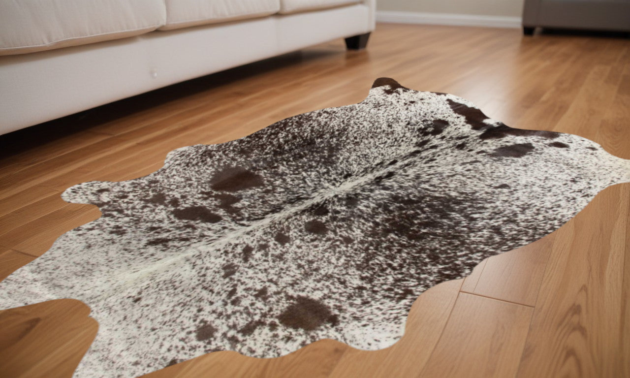 5' X 7' Brown And White Cowhide Area Rug-Area Rugs-DECOROLALA