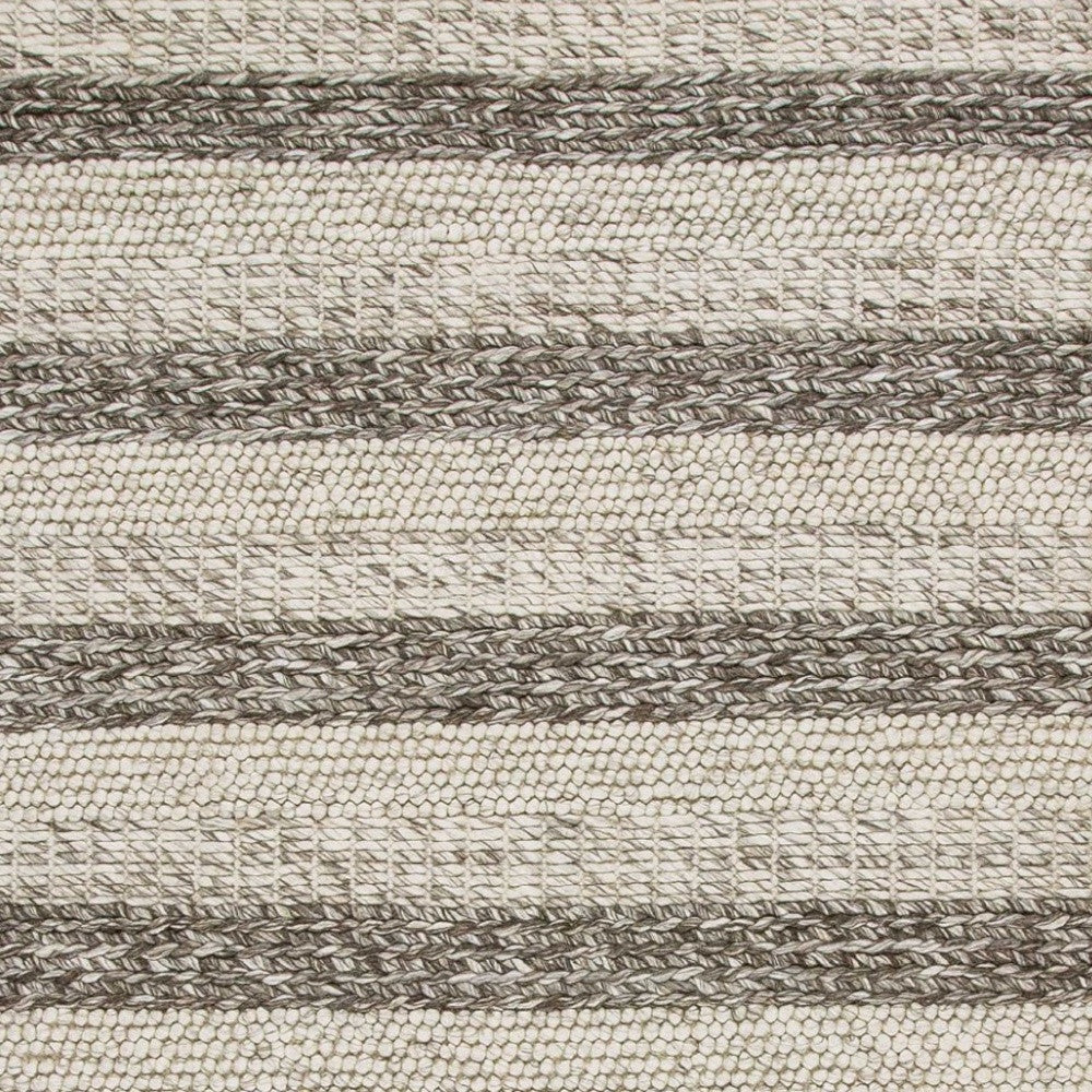 5' X 7' Brown Gray And Ivory New Zealand Lambs Wool Striped Hand Woven Area Rug-Area Rugs-DECOROLALA