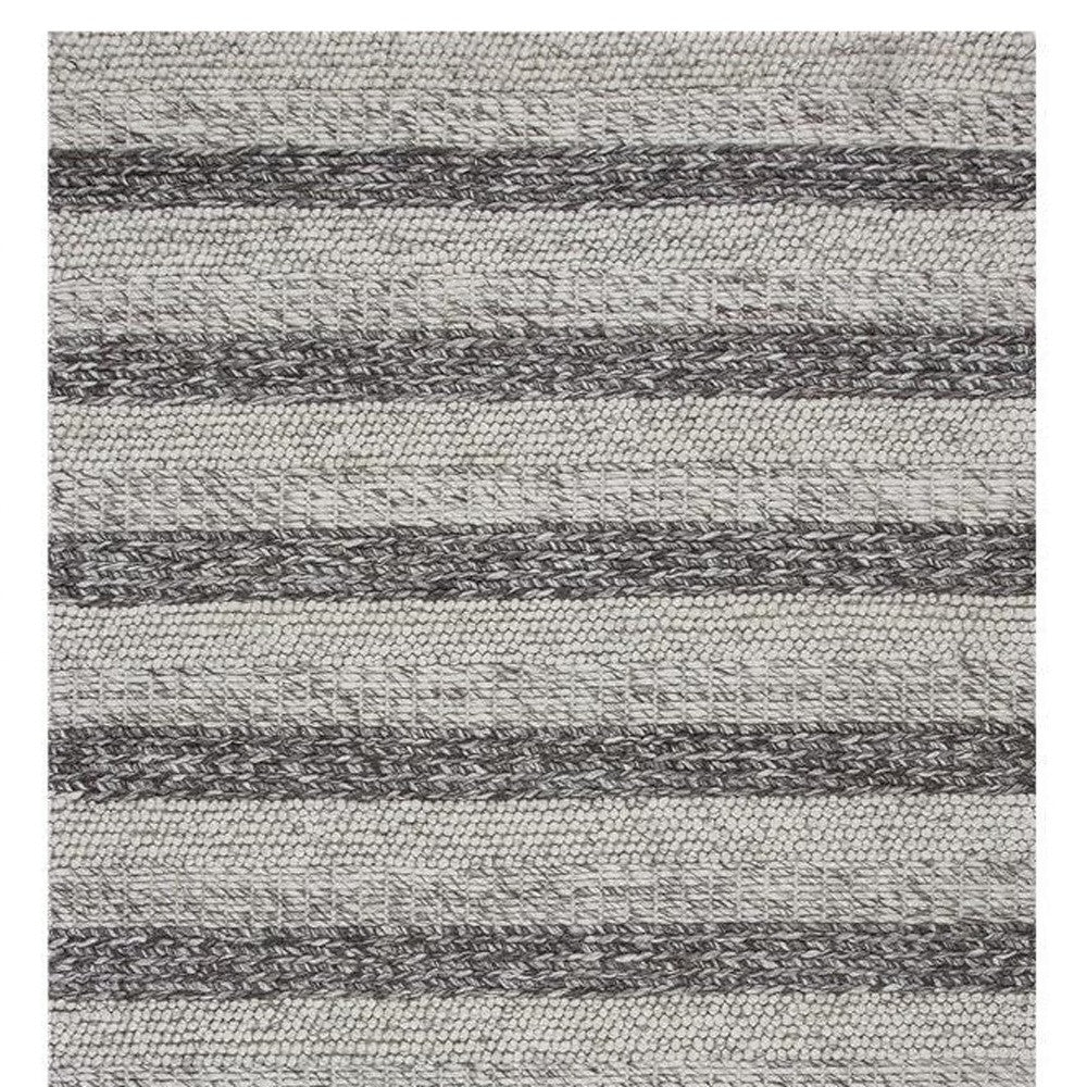 5' X 7' Brown Gray And Ivory New Zealand Lambs Wool Striped Hand Woven Area Rug-Area Rugs-DECOROLALA