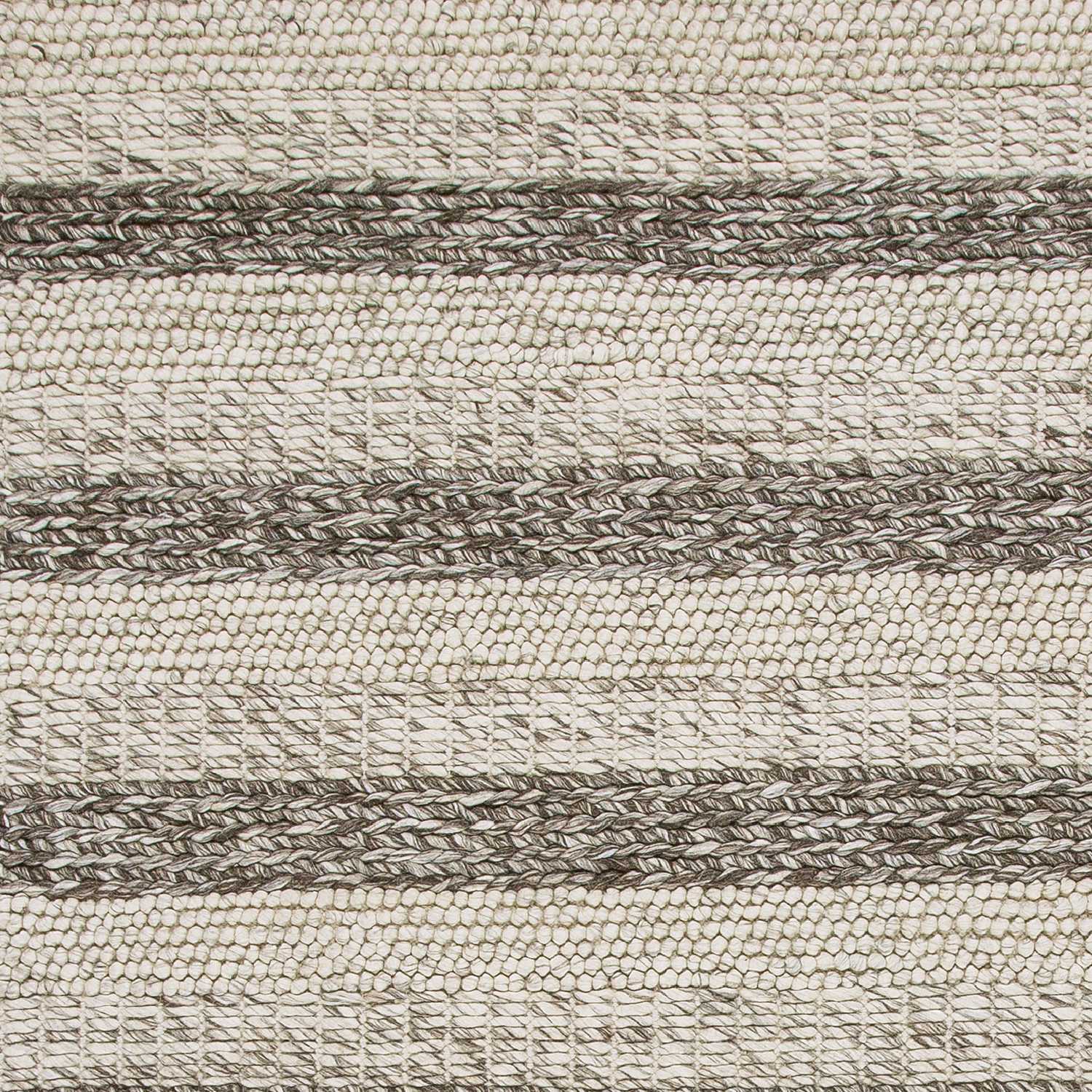 5' X 7' Brown Gray And Ivory New Zealand Lambs Wool Striped Hand Woven Area Rug-Area Rugs-DECOROLALA