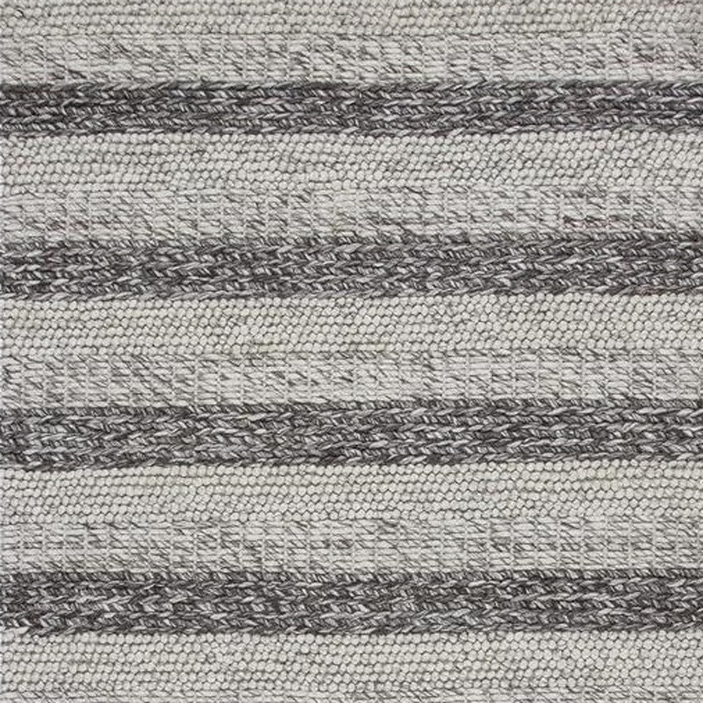 5' X 7' Brown Gray And Ivory New Zealand Lambs Wool Striped Hand Woven Area Rug-Area Rugs-DECOROLALA