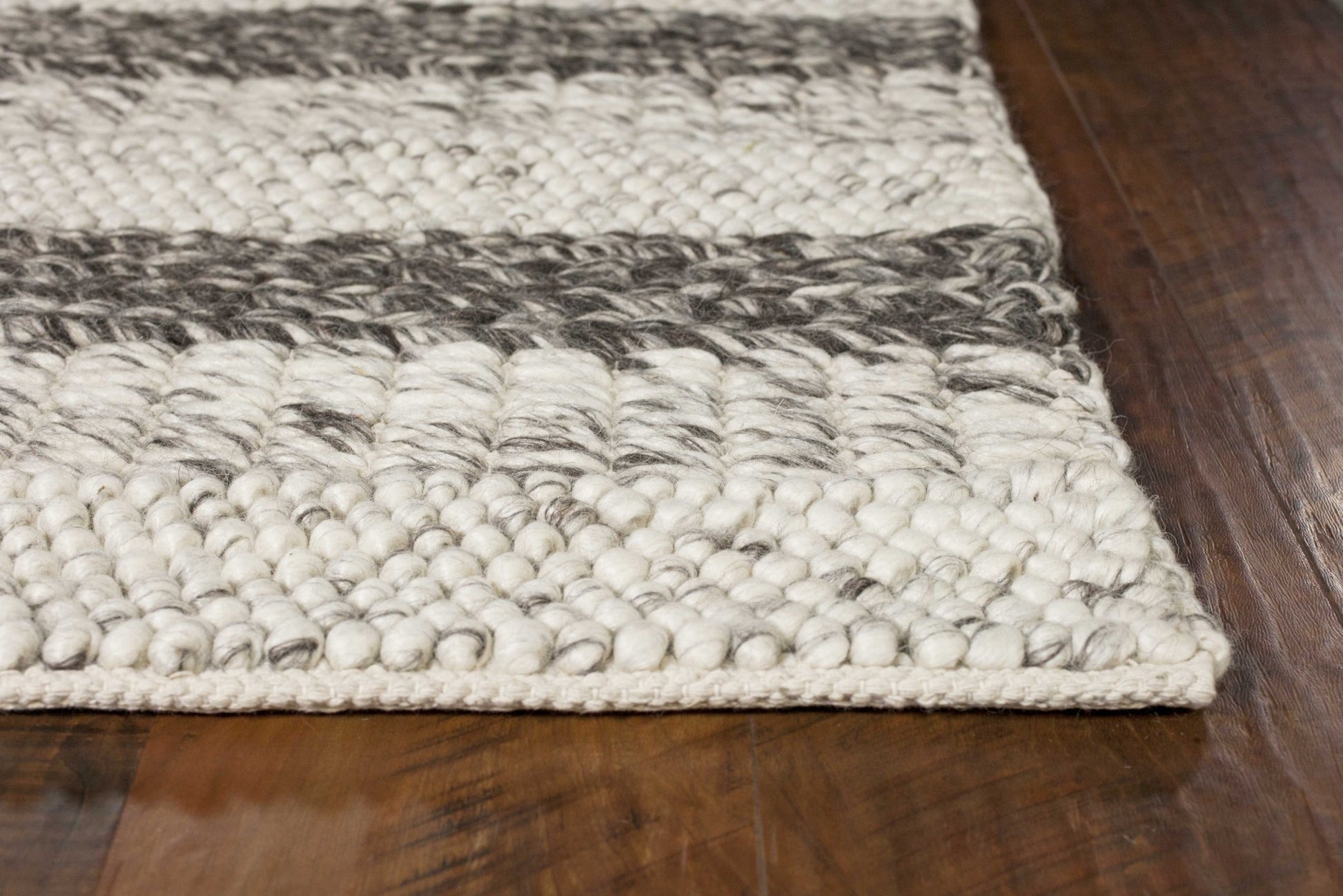 5' X 7' Brown Gray And Ivory New Zealand Lambs Wool Striped Hand Woven Area Rug-Area Rugs-DECOROLALA