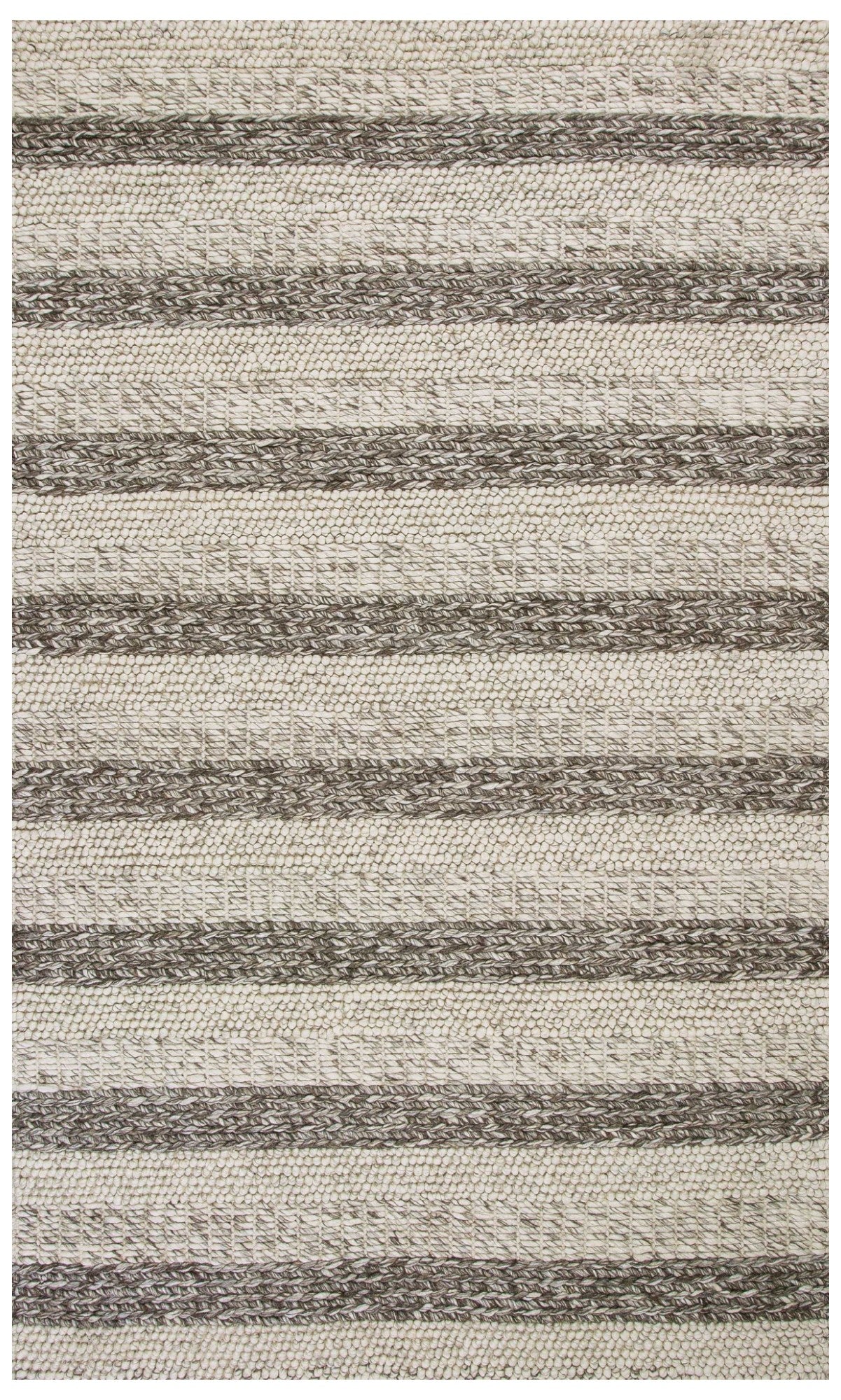 5' X 7' Brown Gray And Ivory New Zealand Lambs Wool Striped Hand Woven Area Rug-Area Rugs-DECOROLALA