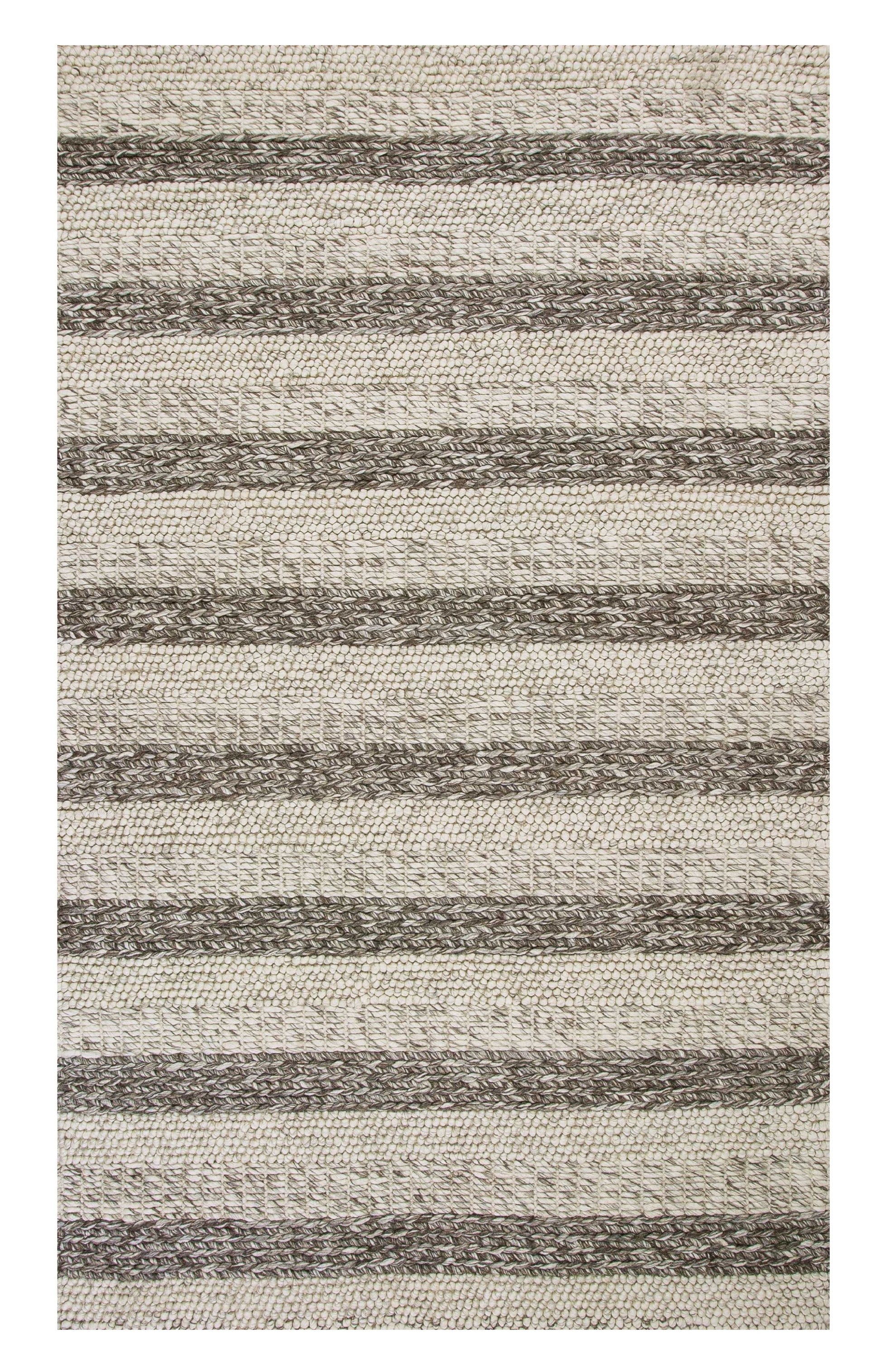5' X 7' Brown Gray And Ivory New Zealand Lambs Wool Striped Hand Woven Area Rug-Area Rugs-DECOROLALA