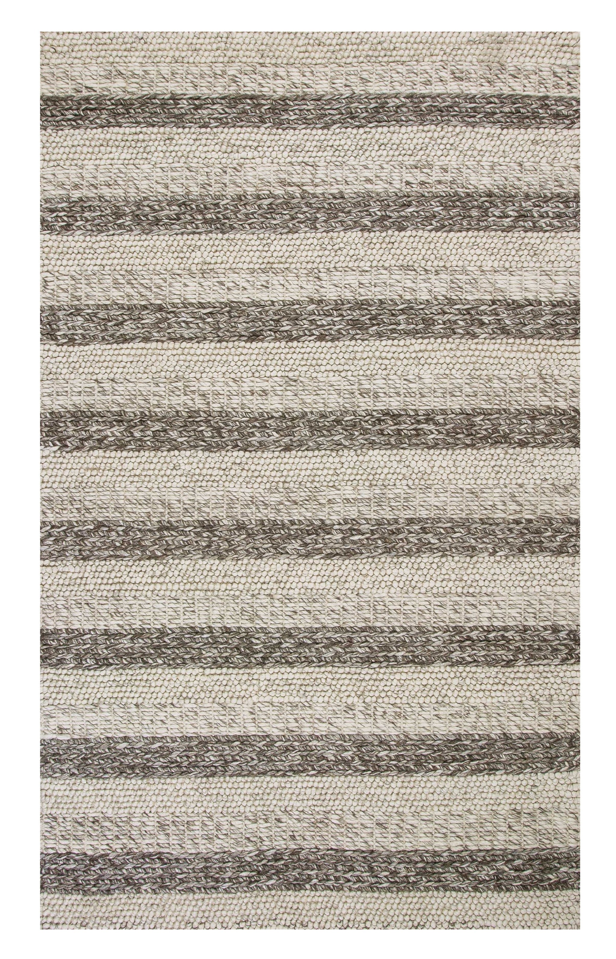 5' X 7' Brown Gray And Ivory New Zealand Lambs Wool Striped Hand Woven Area Rug-Area Rugs-DECOROLALA