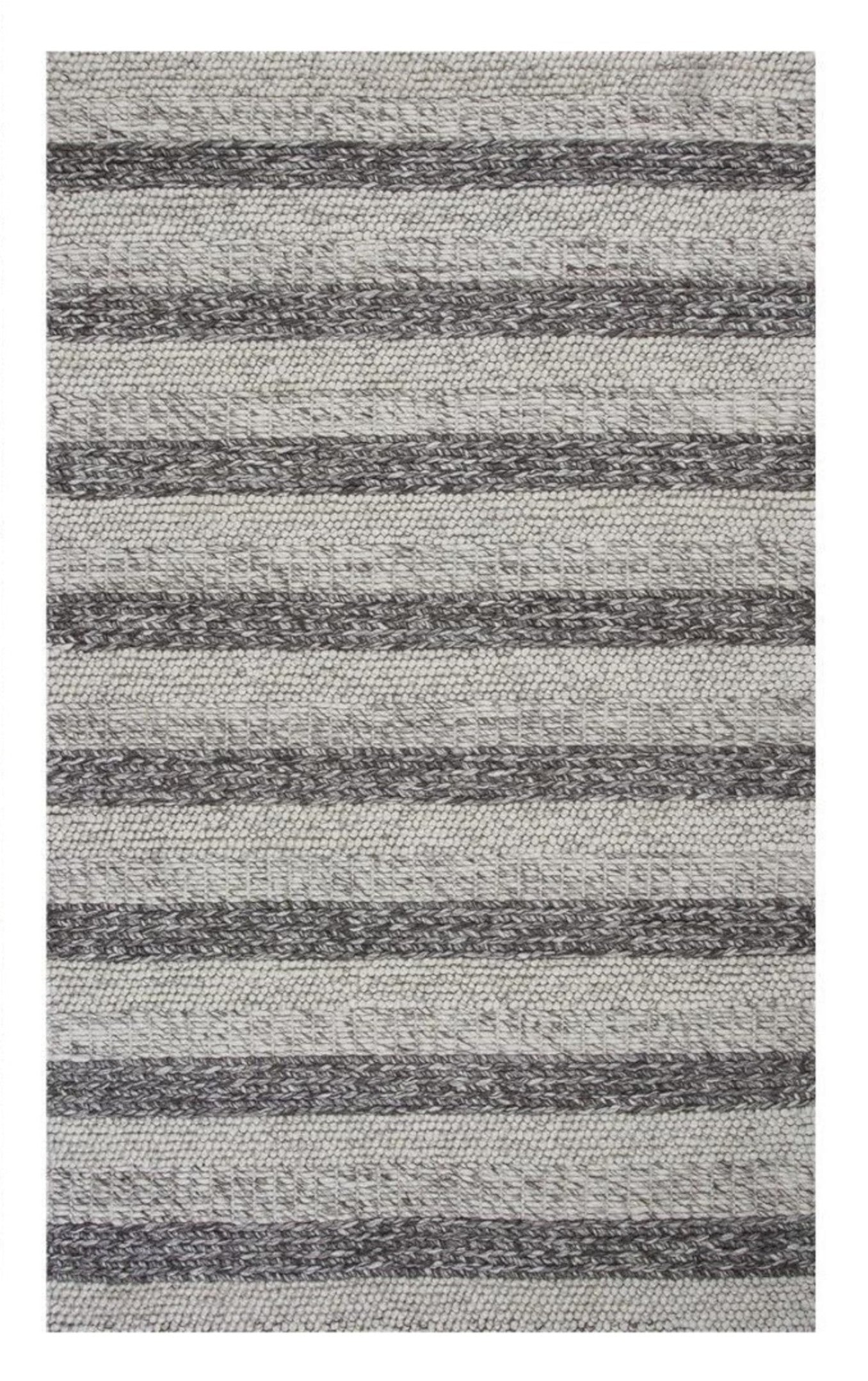 5' X 7' Brown Gray And Ivory New Zealand Lambs Wool Striped Hand Woven Area Rug-Area Rugs-DECOROLALA