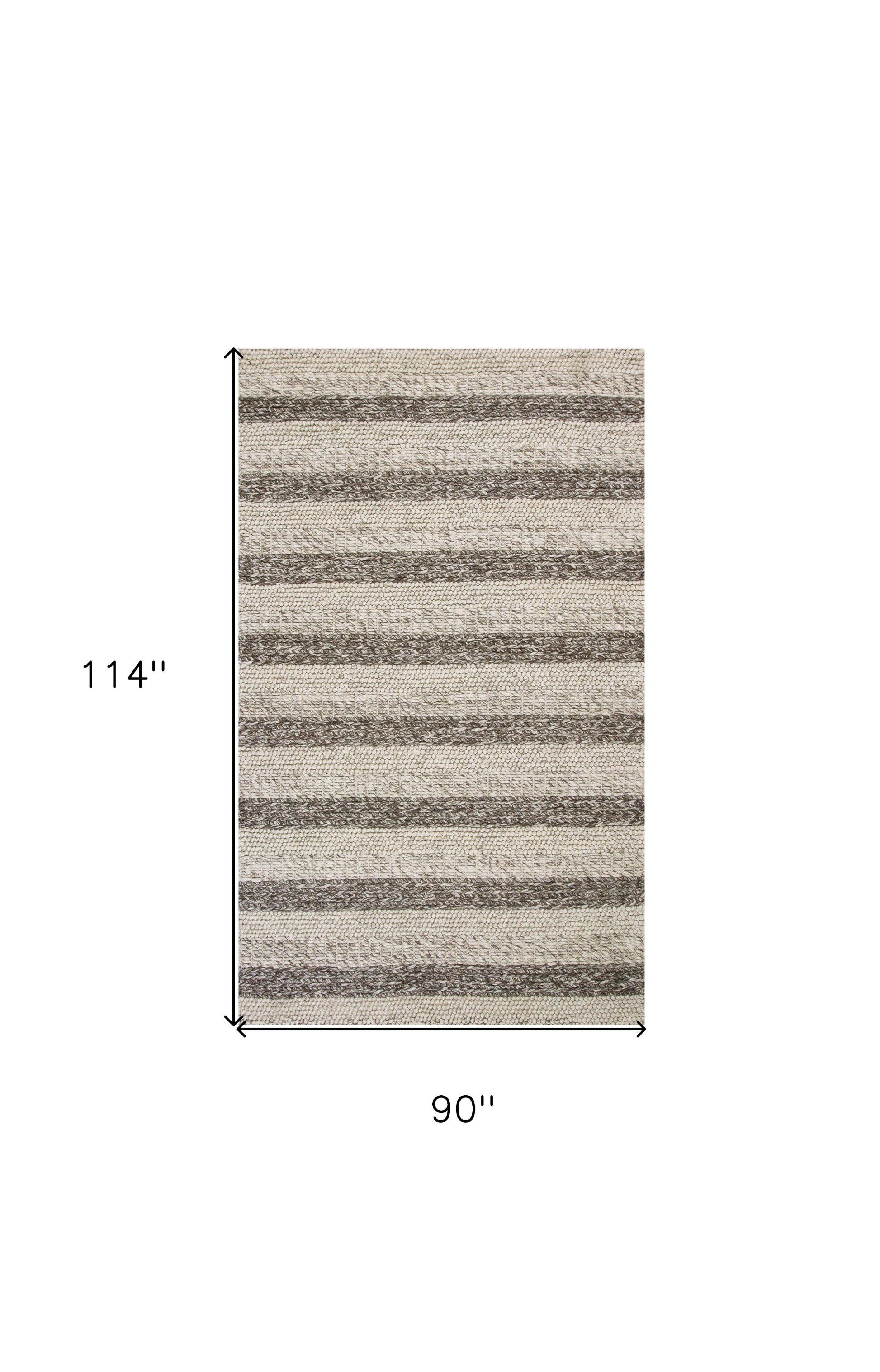 5' X 7' Brown Gray And Ivory New Zealand Lambs Wool Striped Hand Woven Area Rug-Area Rugs-DECOROLALA