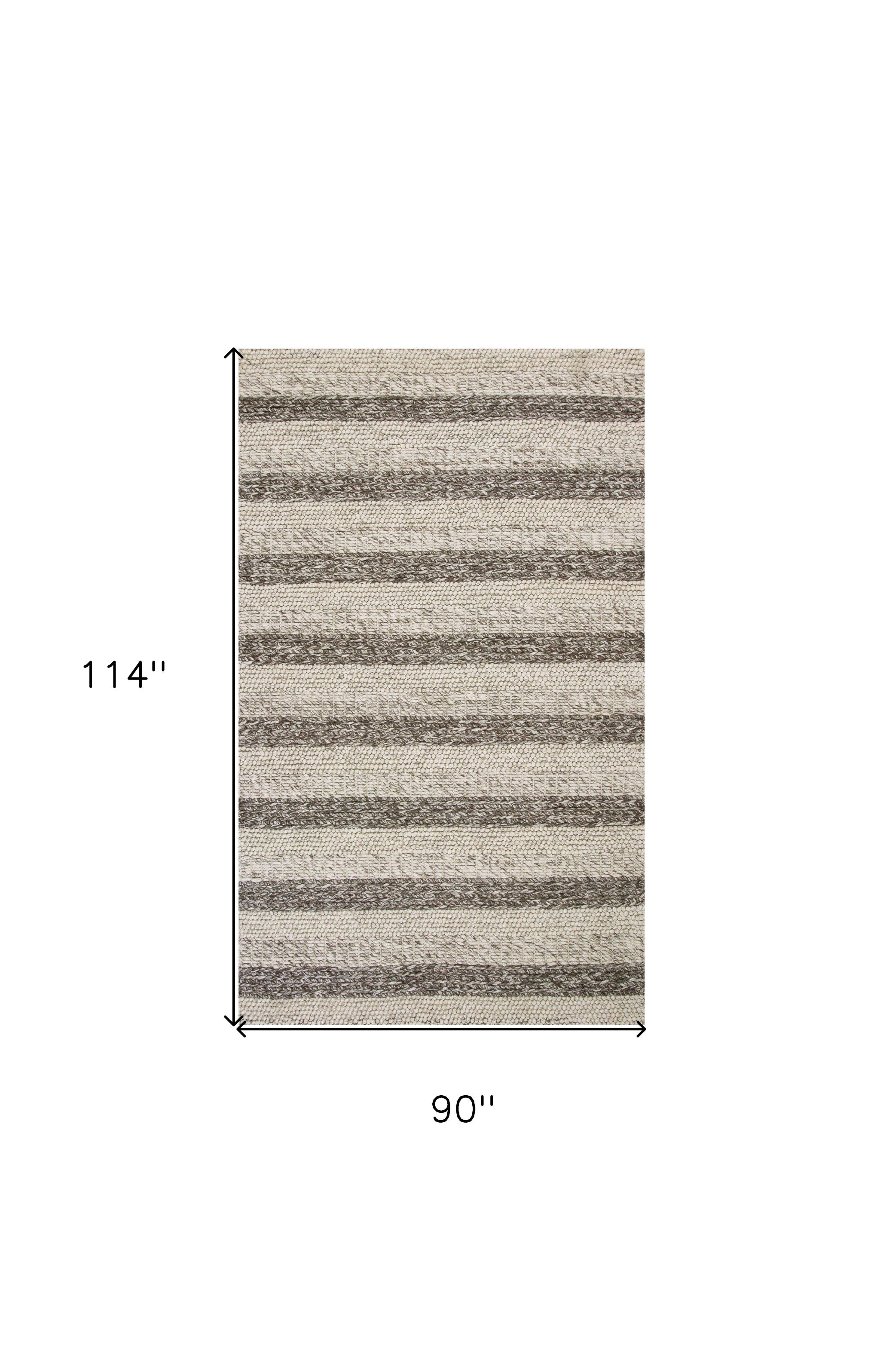 5' X 7' Brown Gray And Ivory New Zealand Lambs Wool Striped Hand Woven Area Rug-Area Rugs-DECOROLALA