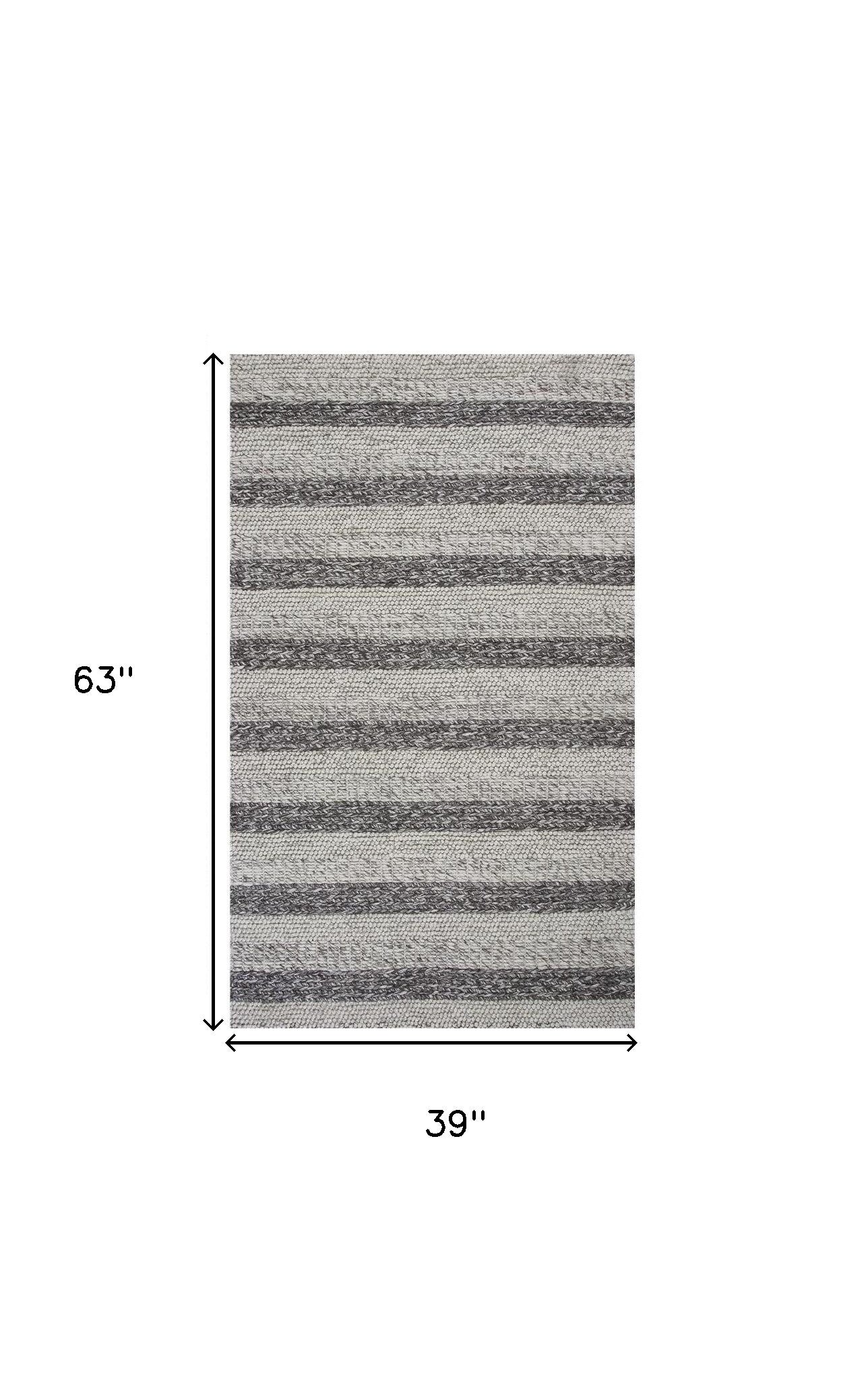 5' X 7' Brown Gray And Ivory New Zealand Lambs Wool Striped Hand Woven Area Rug-Area Rugs-DECOROLALA