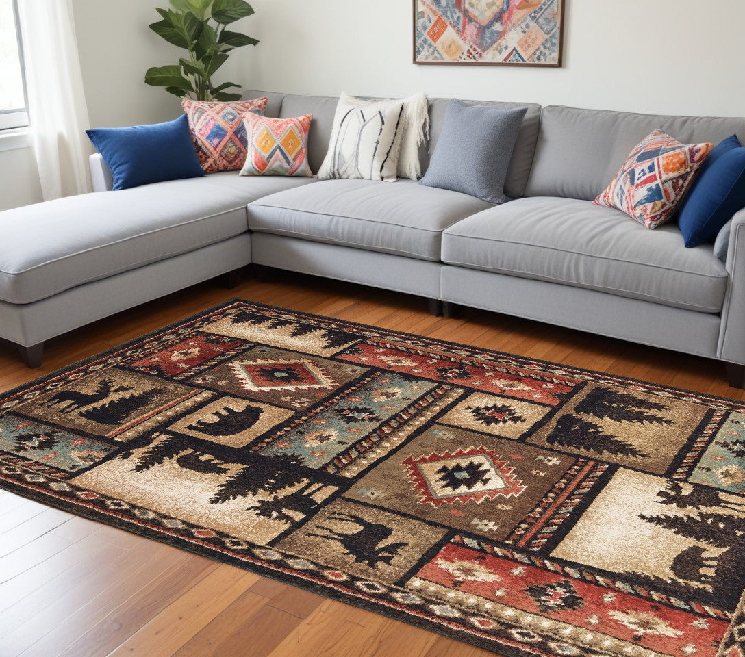 5' X 7' Brown and Black Area Rug-Area Rugs-DECOROLALA