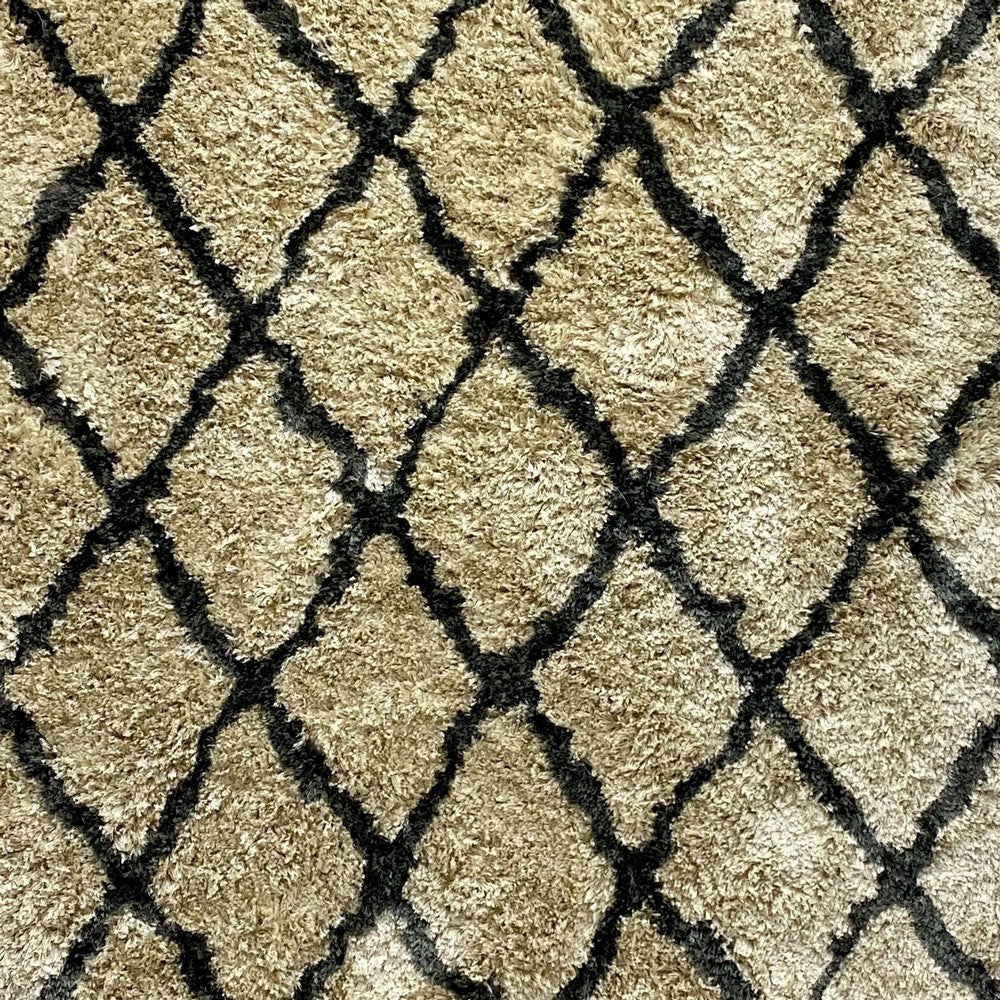 5' X 7' Cream and Black Lattice Area Rug-Area Rugs-DECOROLALA