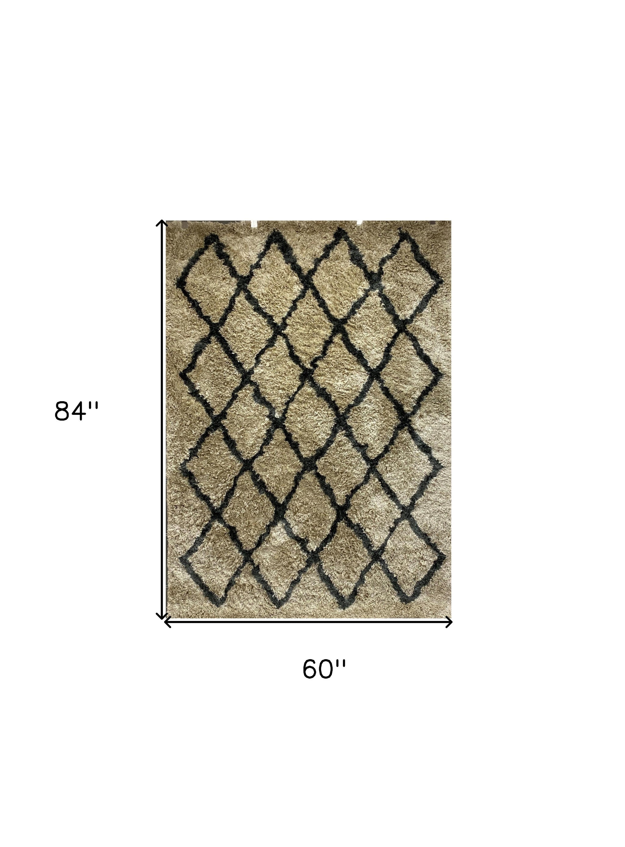 5' X 7' Cream and Black Lattice Area Rug-Area Rugs-DECOROLALA