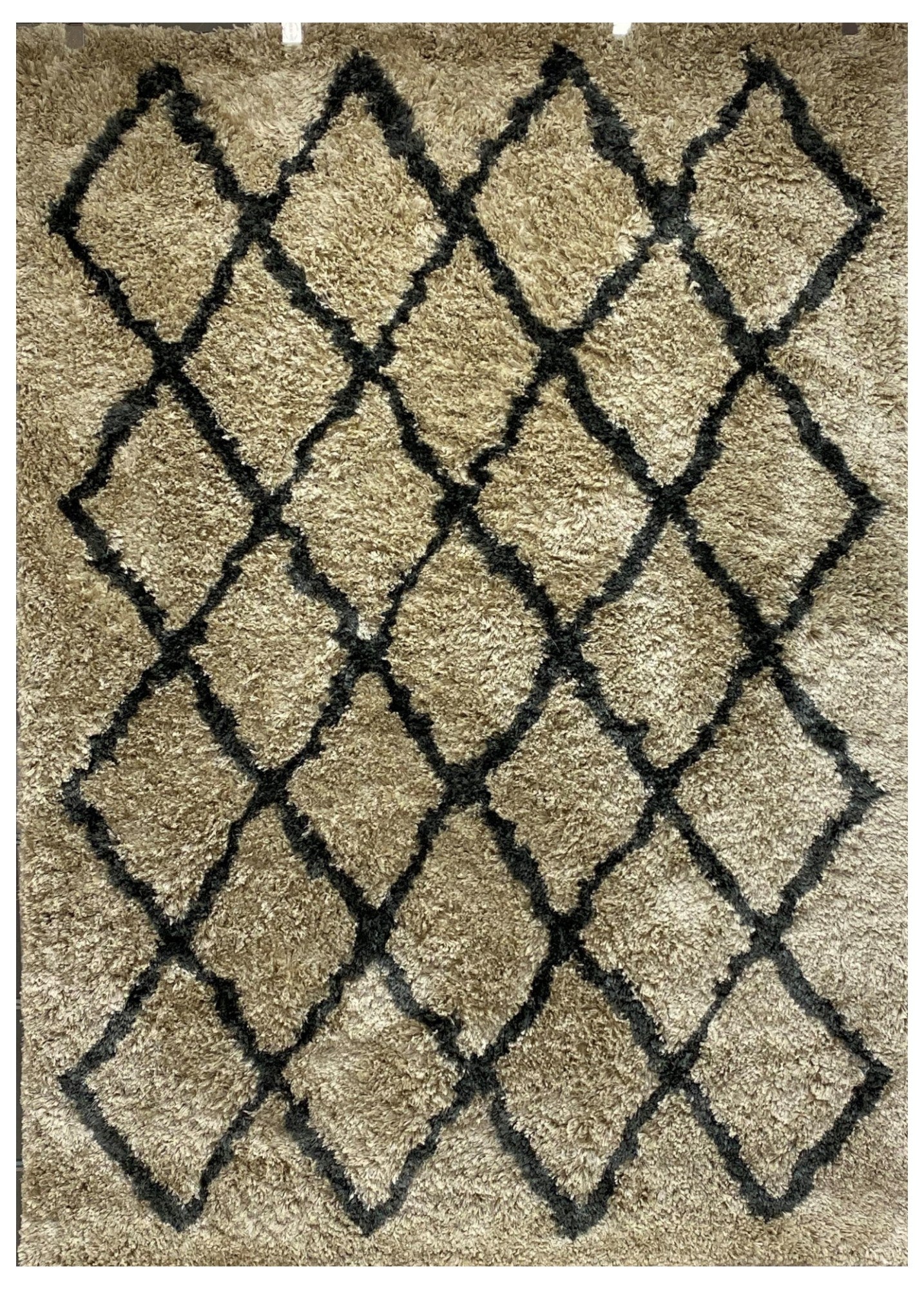 5' X 7' Cream and Black Lattice Area Rug-Area Rugs-DECOROLALA