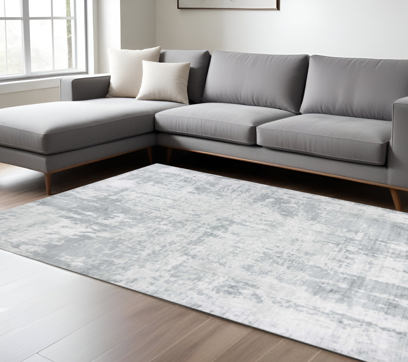 5' X 7' Dark Gray And Light Gray Abstract Hand Loomed Area Rug-Area Rugs-DECOROLALA