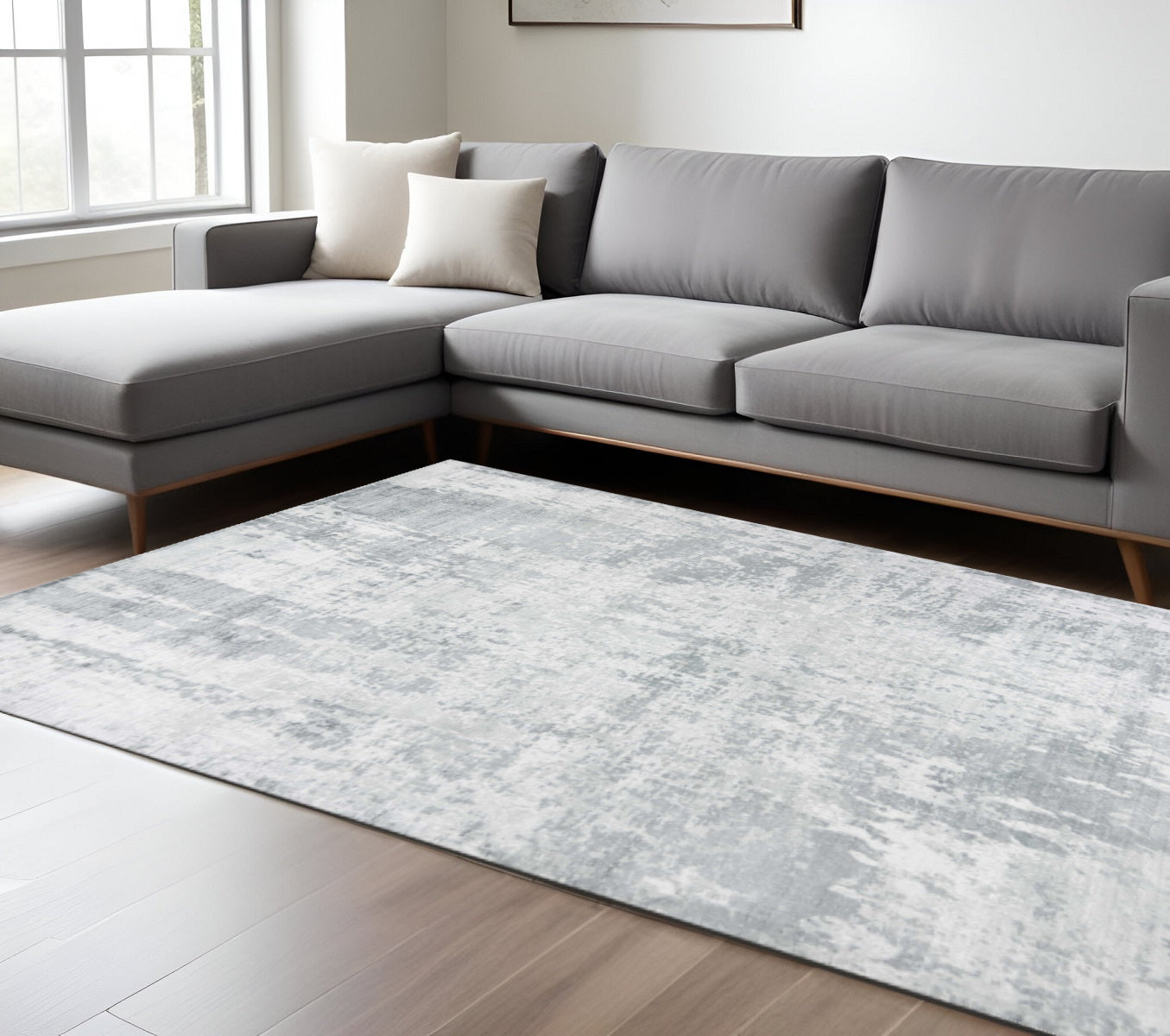 5' X 7' Dark Gray And Light Gray Abstract Hand Loomed Area Rug-Area Rugs-DECOROLALA