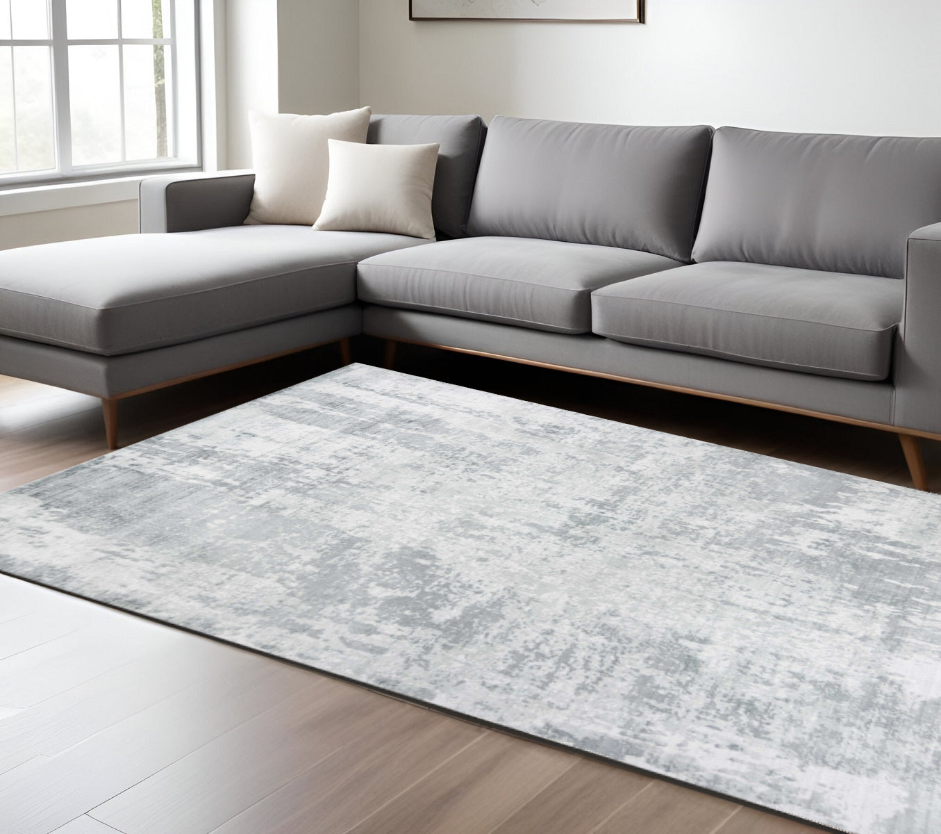 5' X 7' Dark Gray And Light Gray Abstract Hand Loomed Area Rug-Area Rugs-DECOROLALA