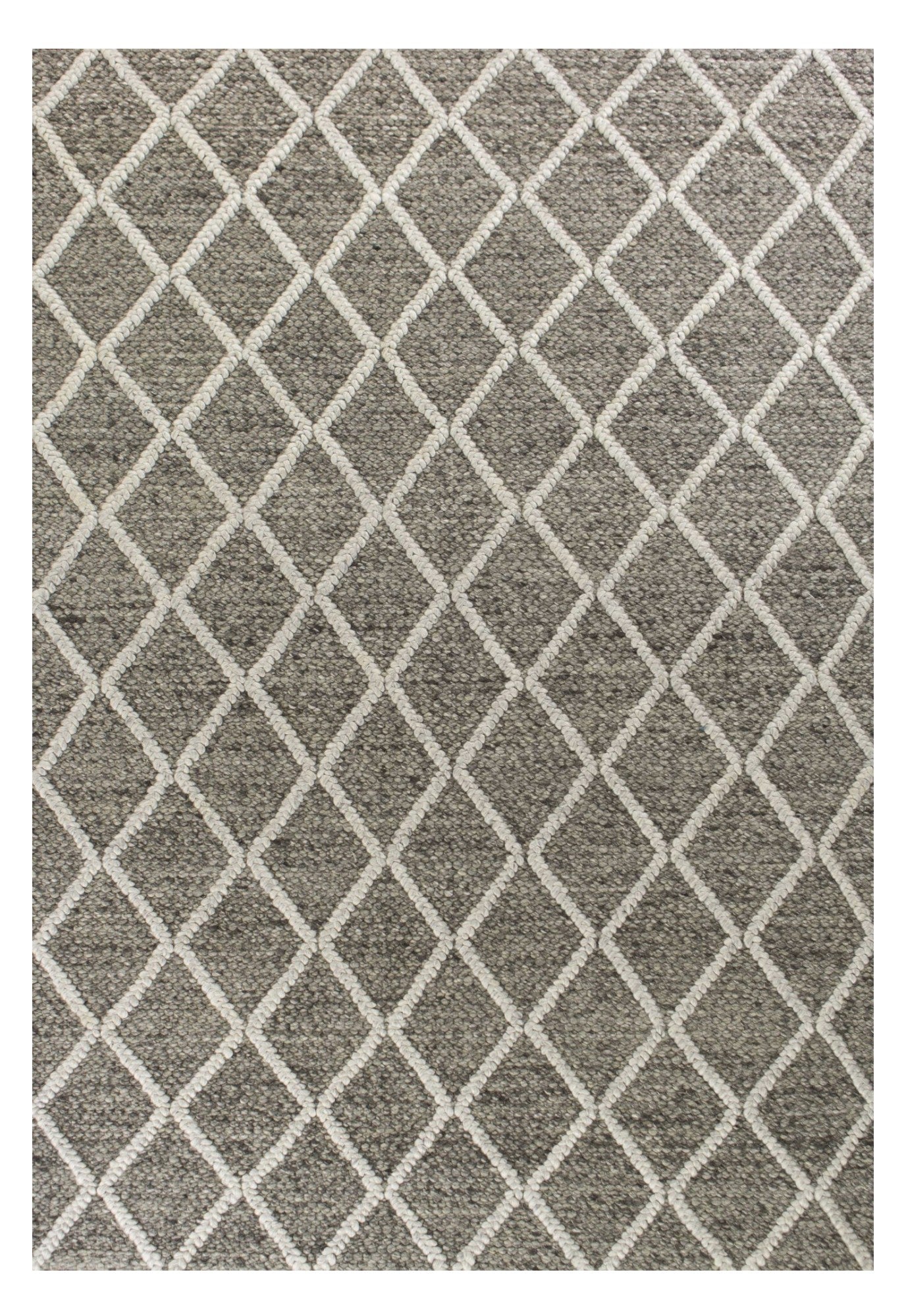 5' X 7' Dark Gray and Ivory Wool Diamond Hand Woven Berber Area Rug-Area Rugs-DECOROLALA