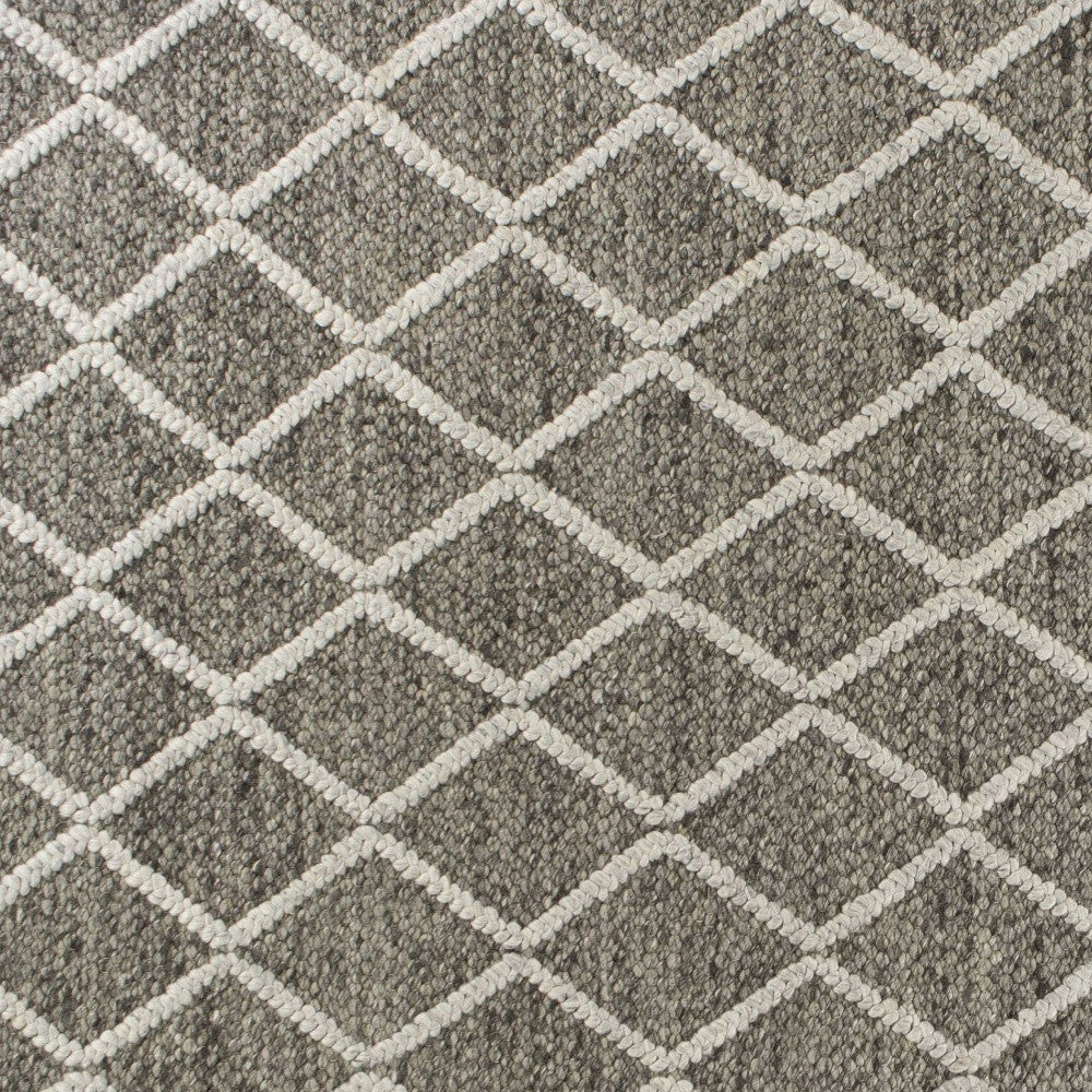 5' X 7' Dark Gray and Ivory Wool Diamond Hand Woven Berber Area Rug-Area Rugs-DECOROLALA